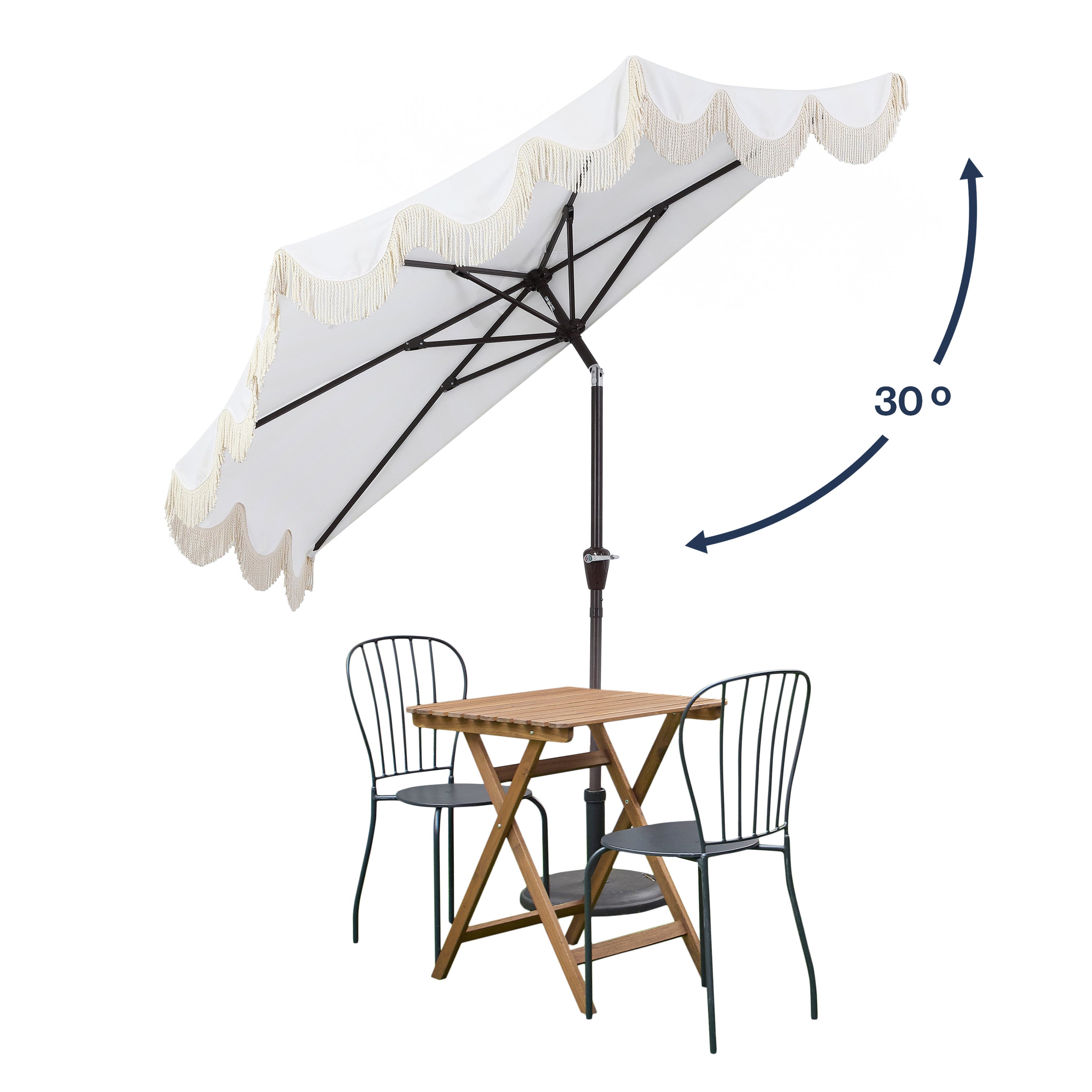 Beverly Designer Classic Scalloped Fringe Half Market Patio Umbrella with Crank