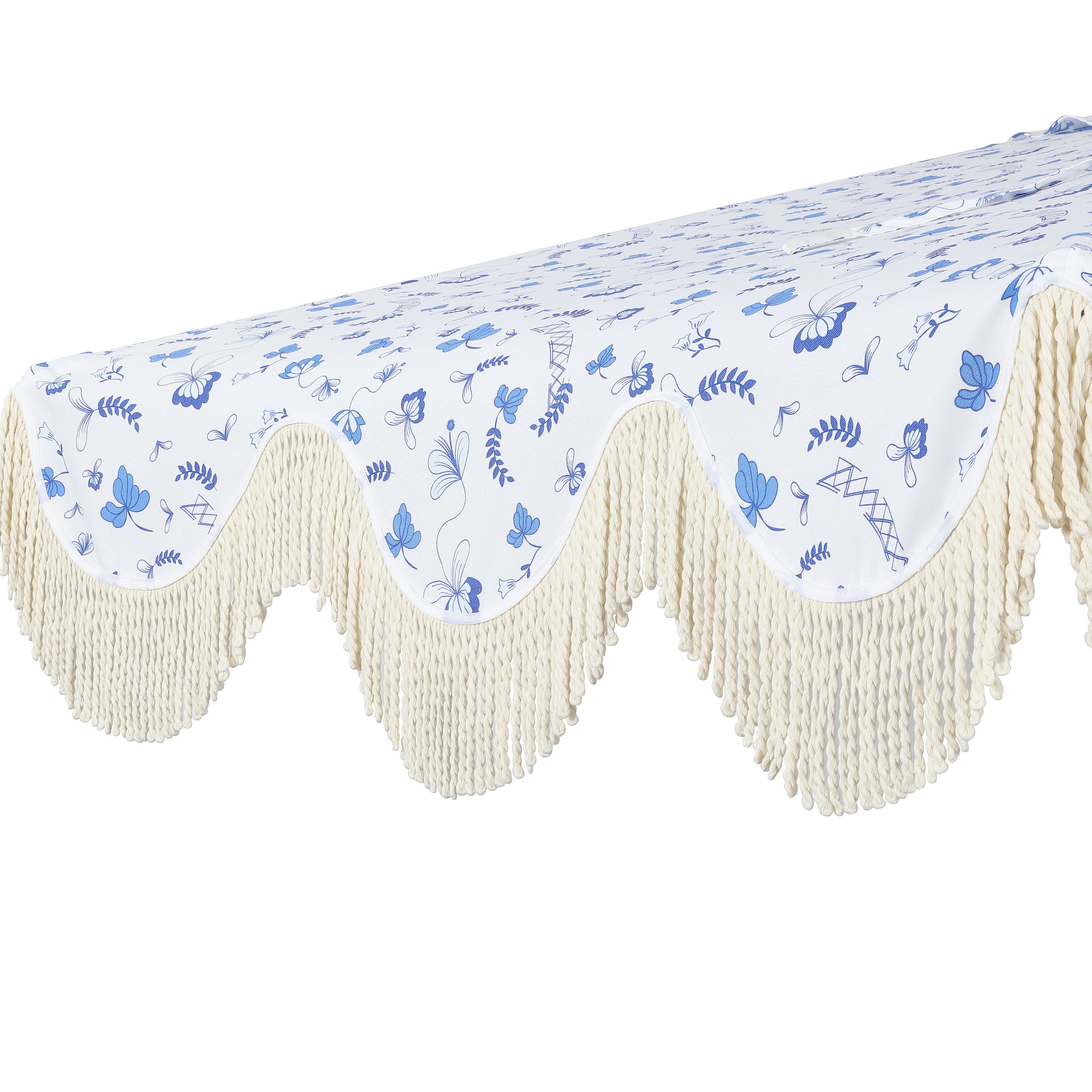 Beverly Stripe Designer Classic Scalloped Fringe Half Market Patio Umbrella with Crank