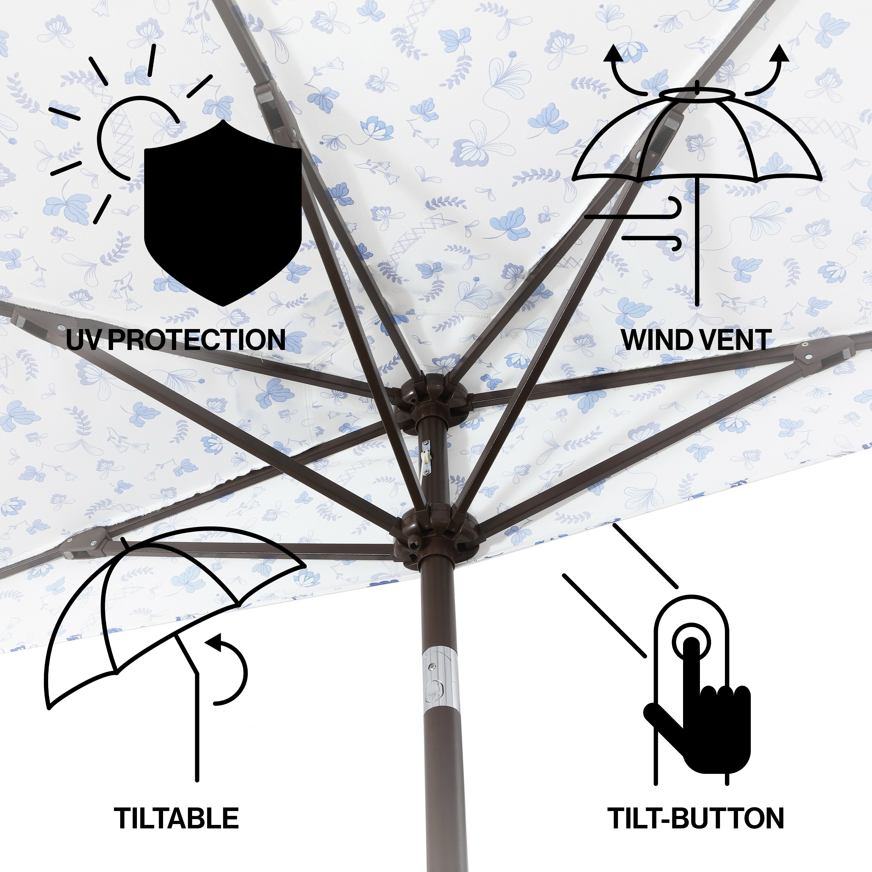 Beverly Stripe Designer Classic Scalloped Fringe Half Market Patio Umbrella with Crank