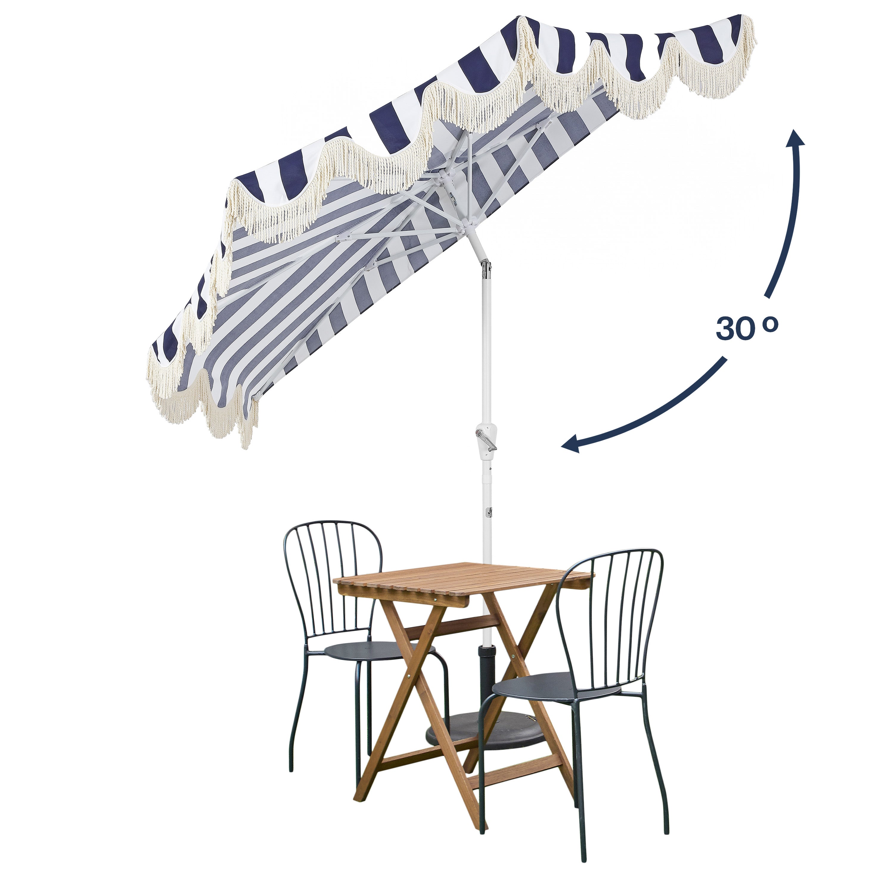 Beverly 9 ft. Designer Classic Scalloped Fringe Half Market Patio Umbrella with Crank