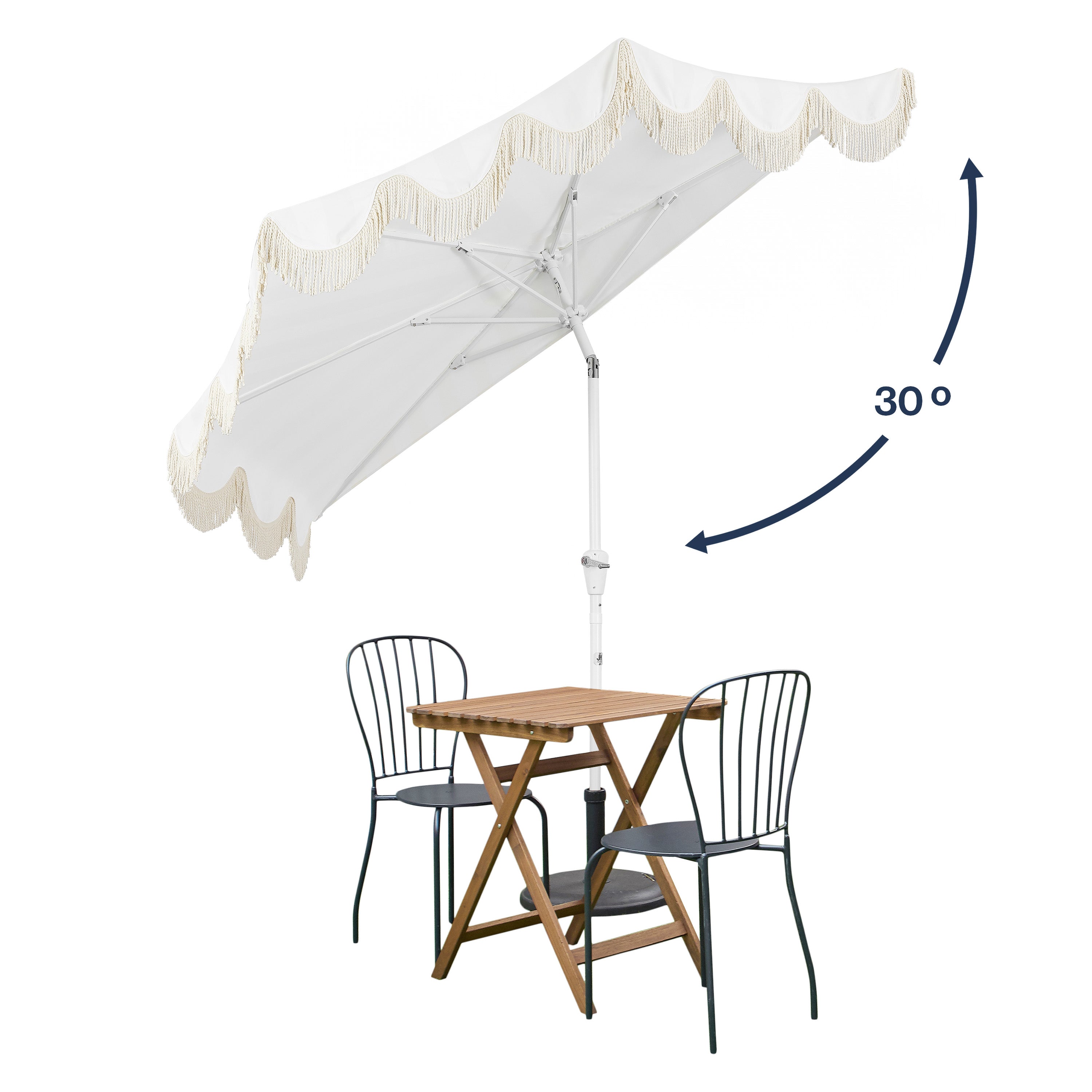 Beverly 9 ft. Designer Classic Scalloped Fringe Half Market Patio Umbrella with Crank
