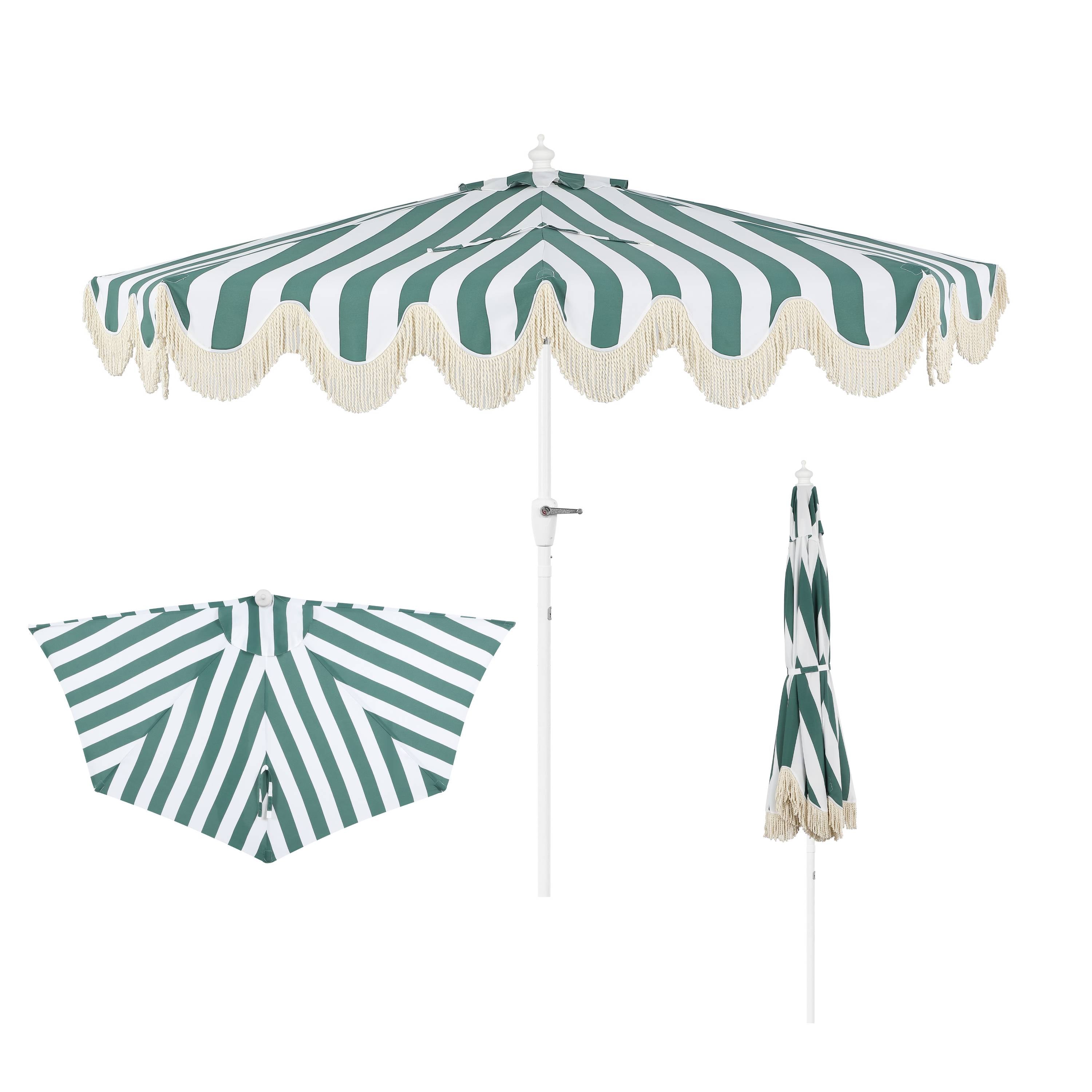 Beverly 9 ft. Designer Classic Scalloped Fringe Half Market Patio Umbrella with Crank