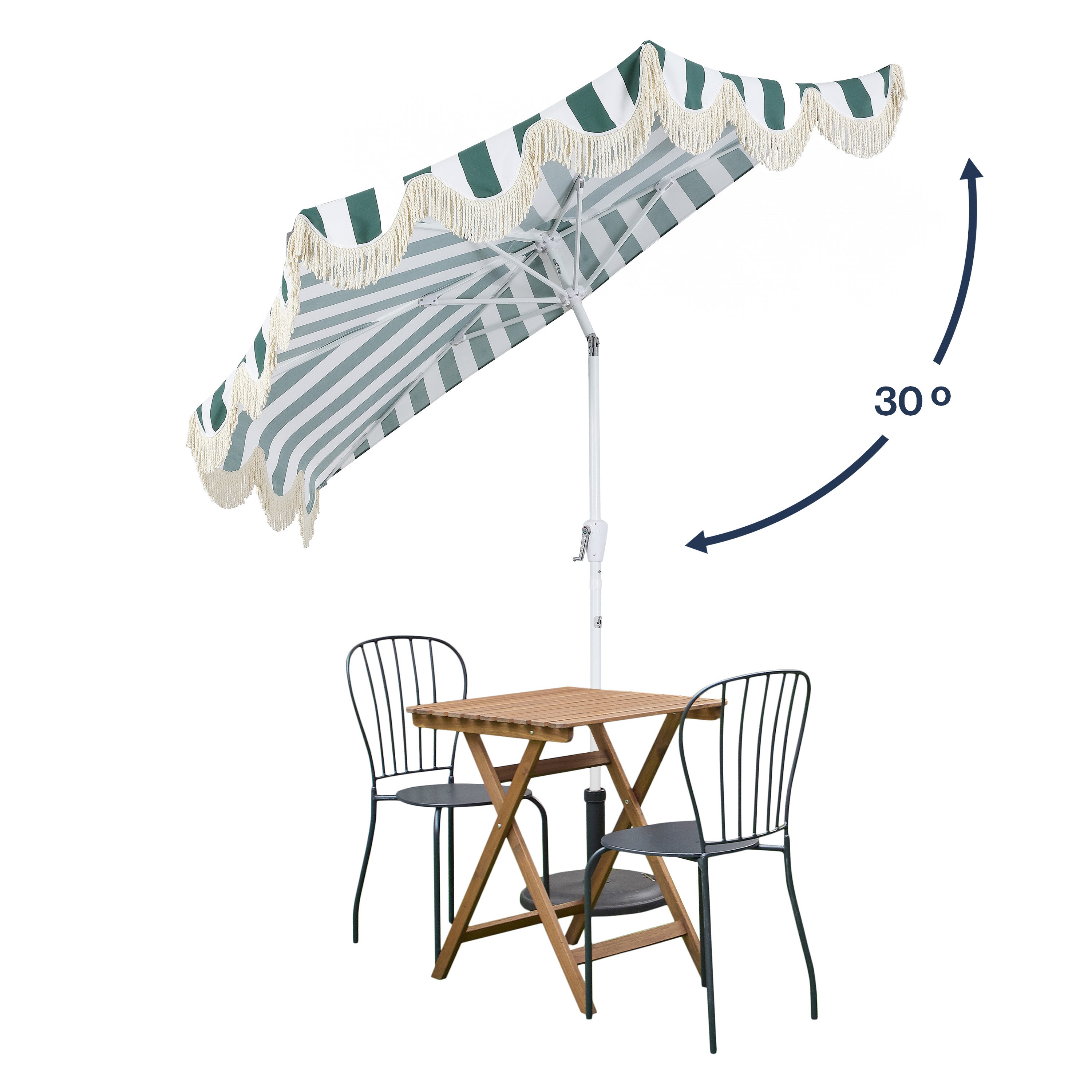 Beverly 9 ft. Designer Classic Scalloped Fringe Half Market Patio Umbrella with Crank