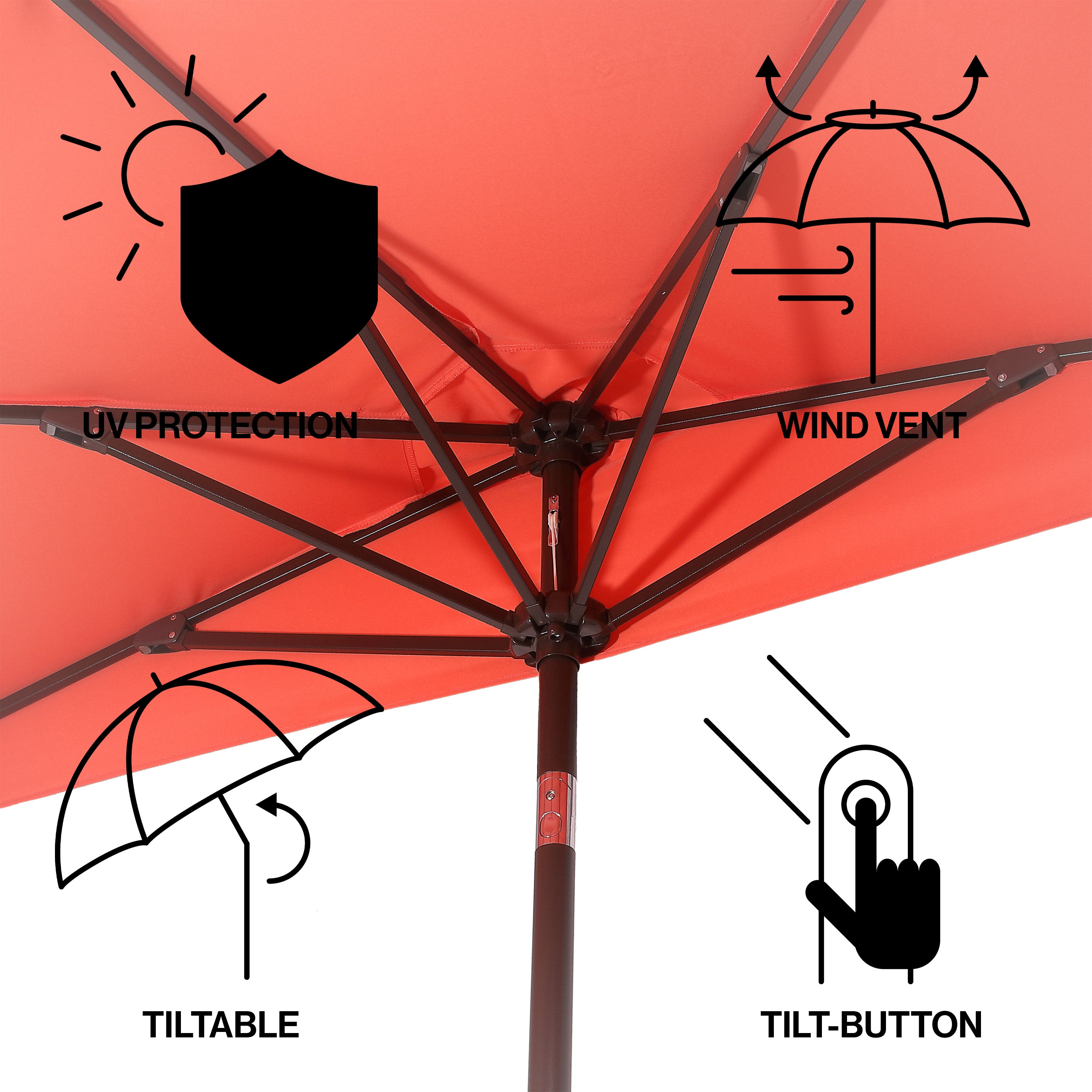 Terrace Arc 9 ft Scalloped Fringe Market Patio Half Umbrella with Crank, Tilt Button and UV Protection