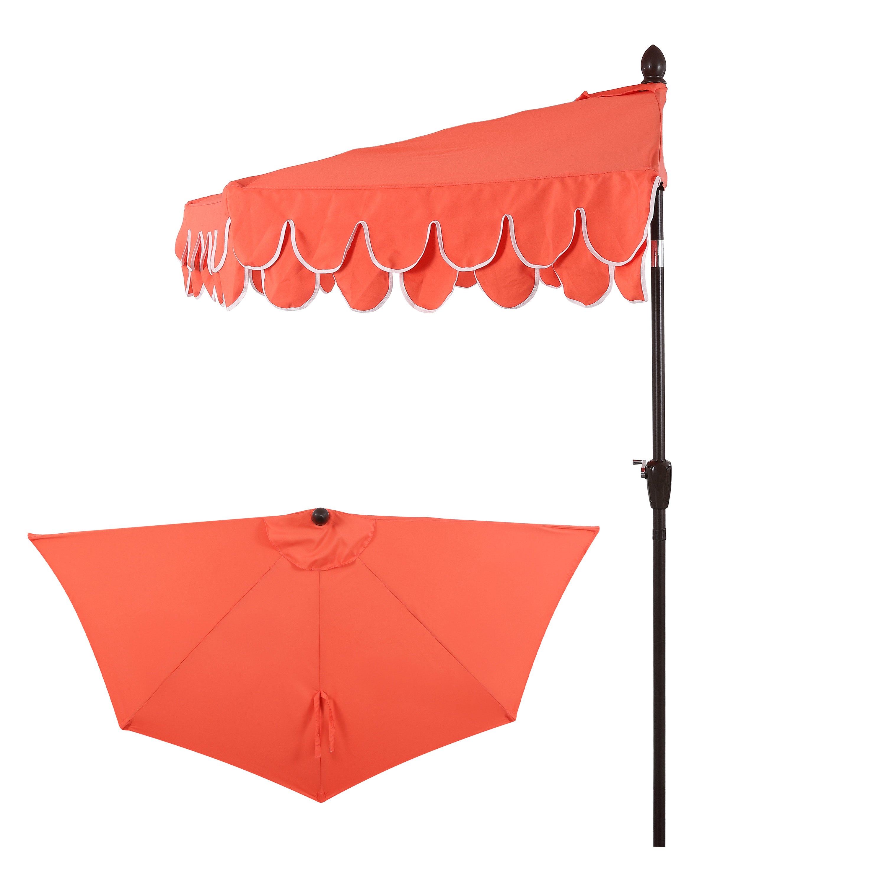 Terrace Arc 9 ft Scalloped Fringe Market Patio Half Umbrella with Crank, Tilt Button and UV Protection