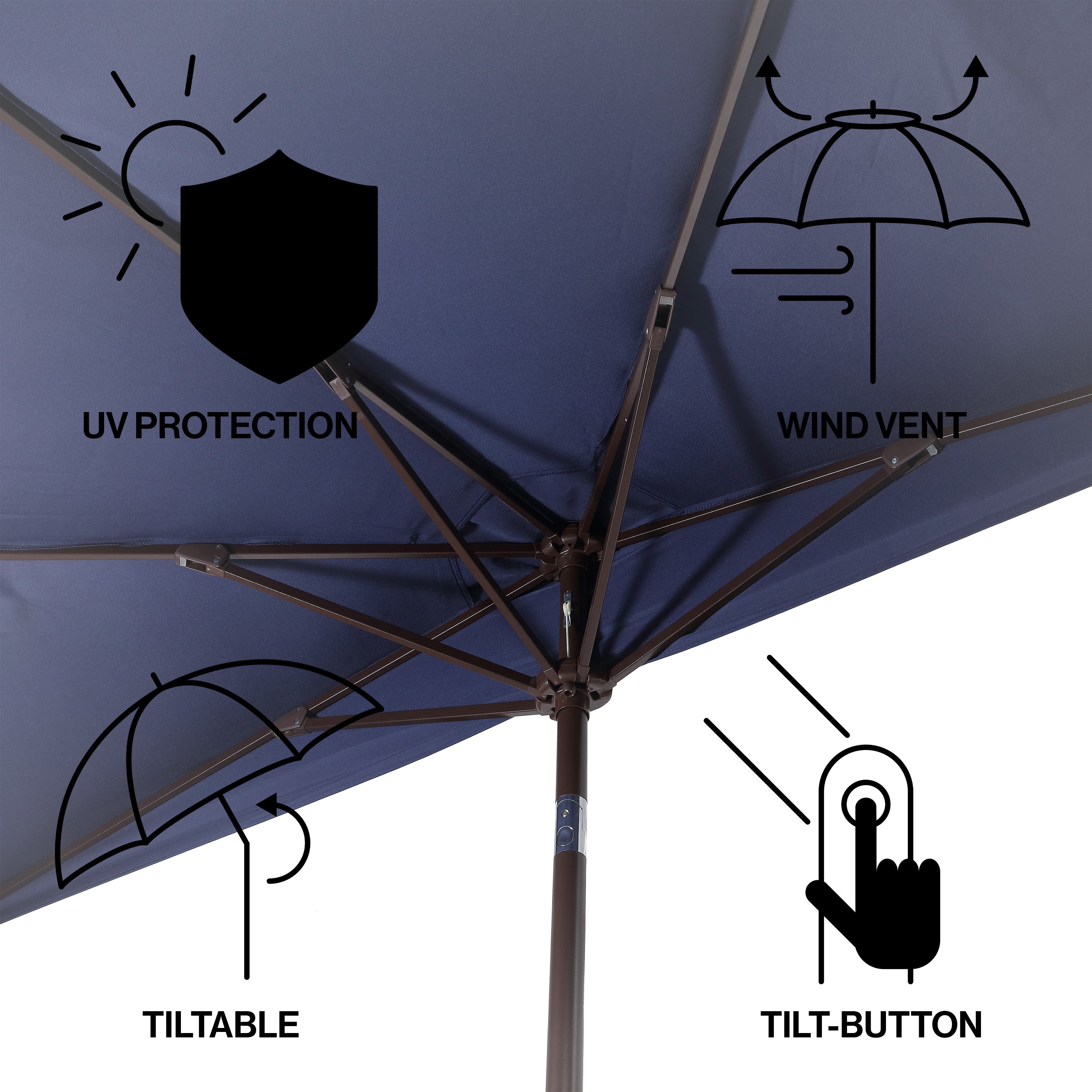 Terrace Arc 9 ft Scalloped Fringe Market Patio Half Umbrella with Crank, Tilt Button and UV Protection