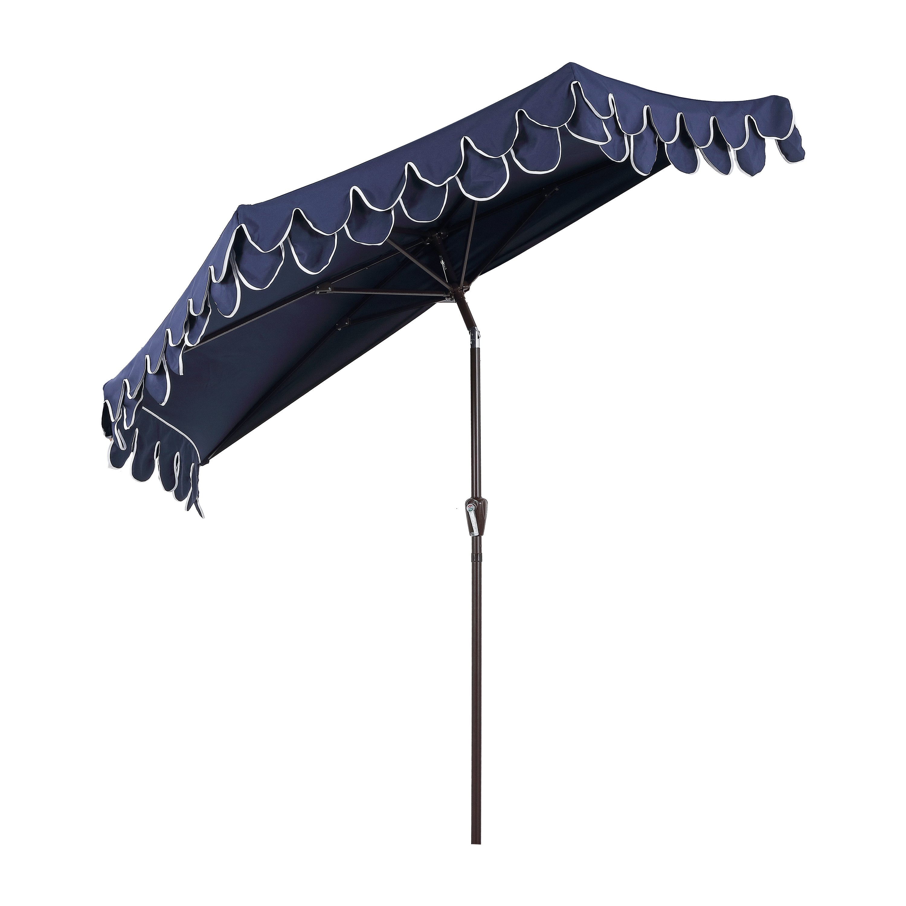 Terrace Arc 9 ft Scalloped Fringe Market Patio Half Umbrella with Crank, Tilt Button and UV Protection