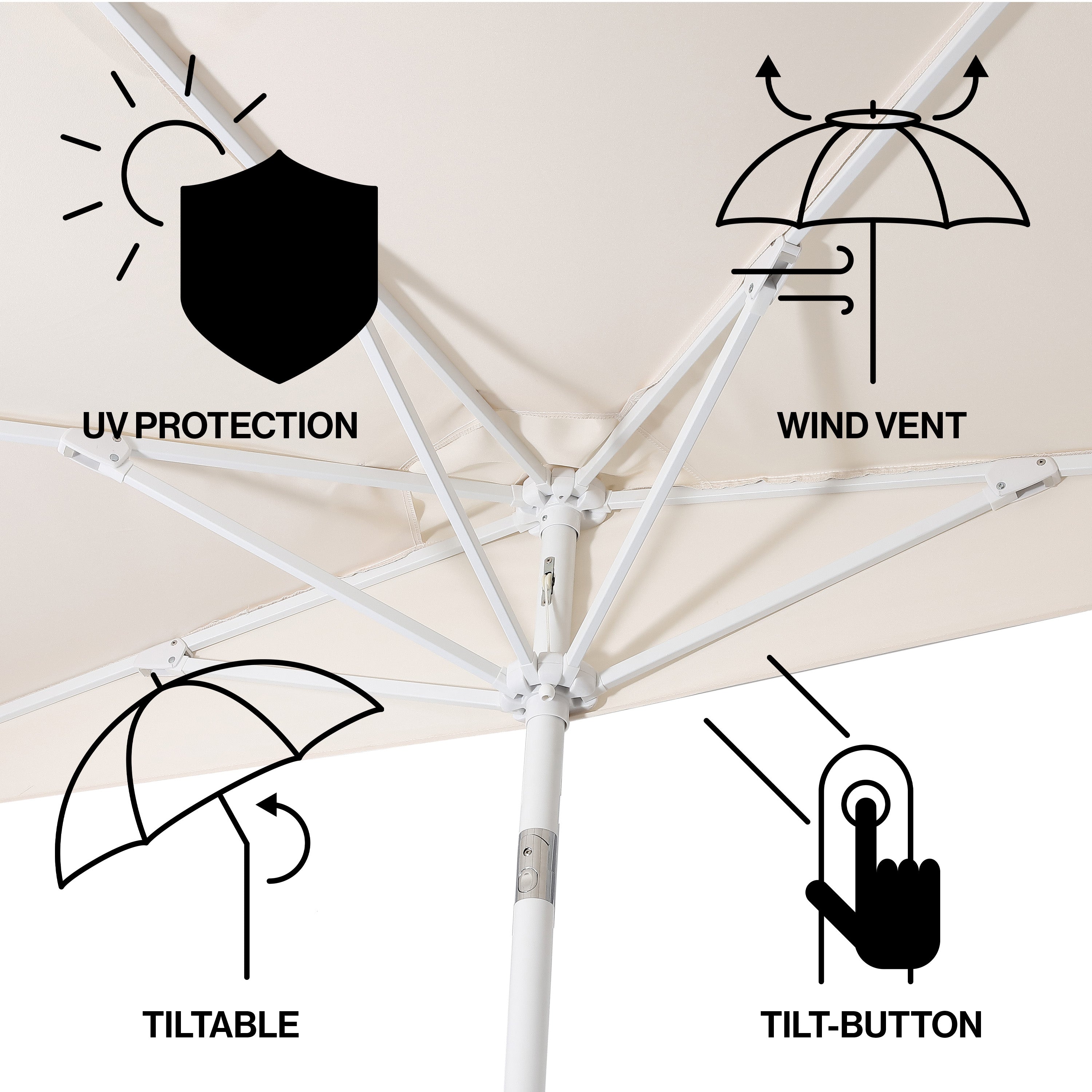 Terrace Arc 9 ft Scalloped Fringe Market Patio Half Umbrella with Crank, Tilt Button and UV Protection