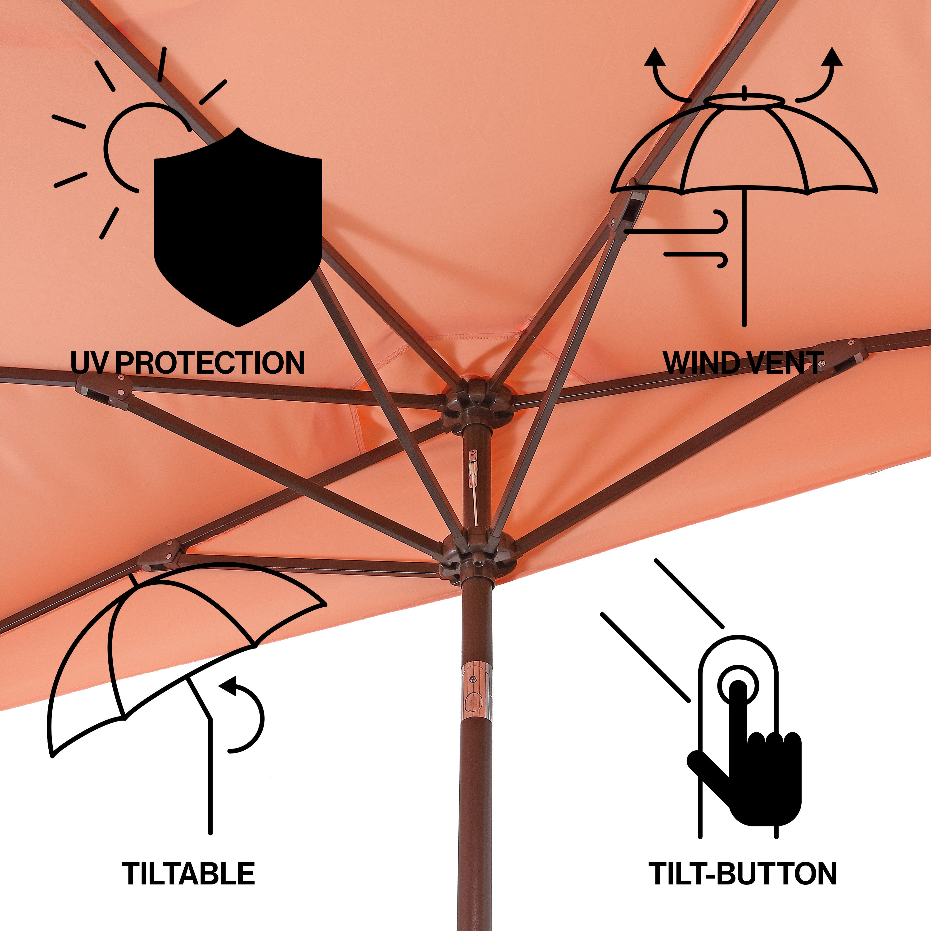 Terrace Arc 9 ft Scalloped Fringe Market Patio Half Umbrella with Crank, Tilt Button and UV Protection