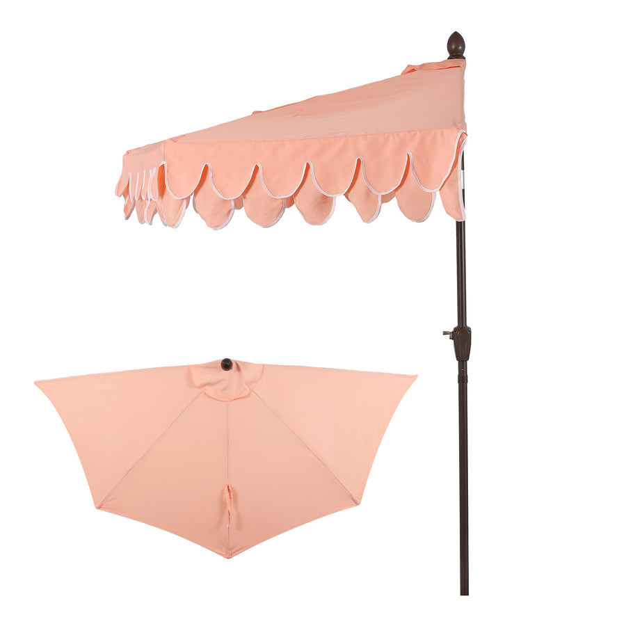Terrace Arc 9 ft Scalloped Fringe Market Patio Half Umbrella with Crank, Tilt Button and UV Protection
