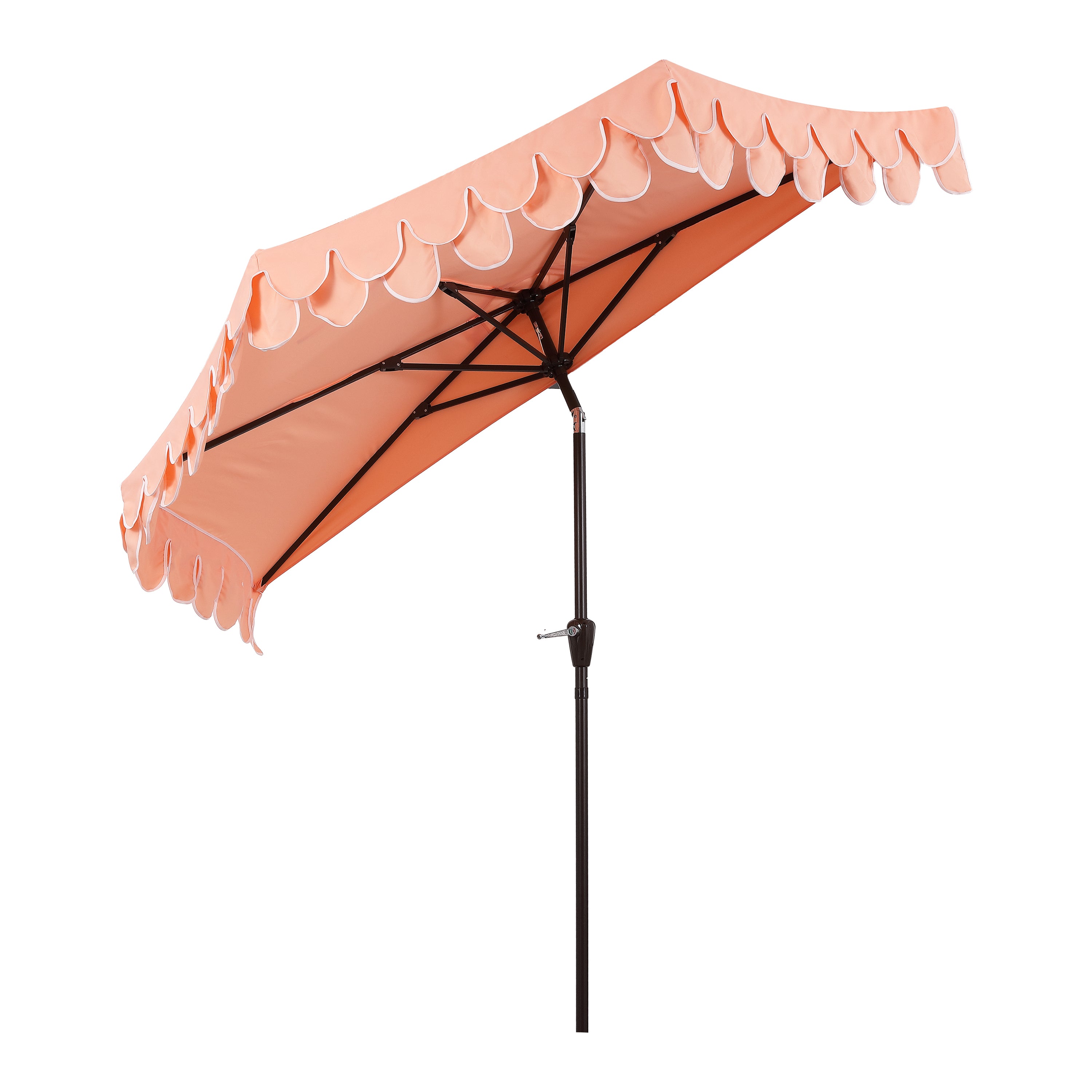 Terrace Arc 9 ft Scalloped Fringe Market Patio Half Umbrella with Crank, Tilt Button and UV Protection