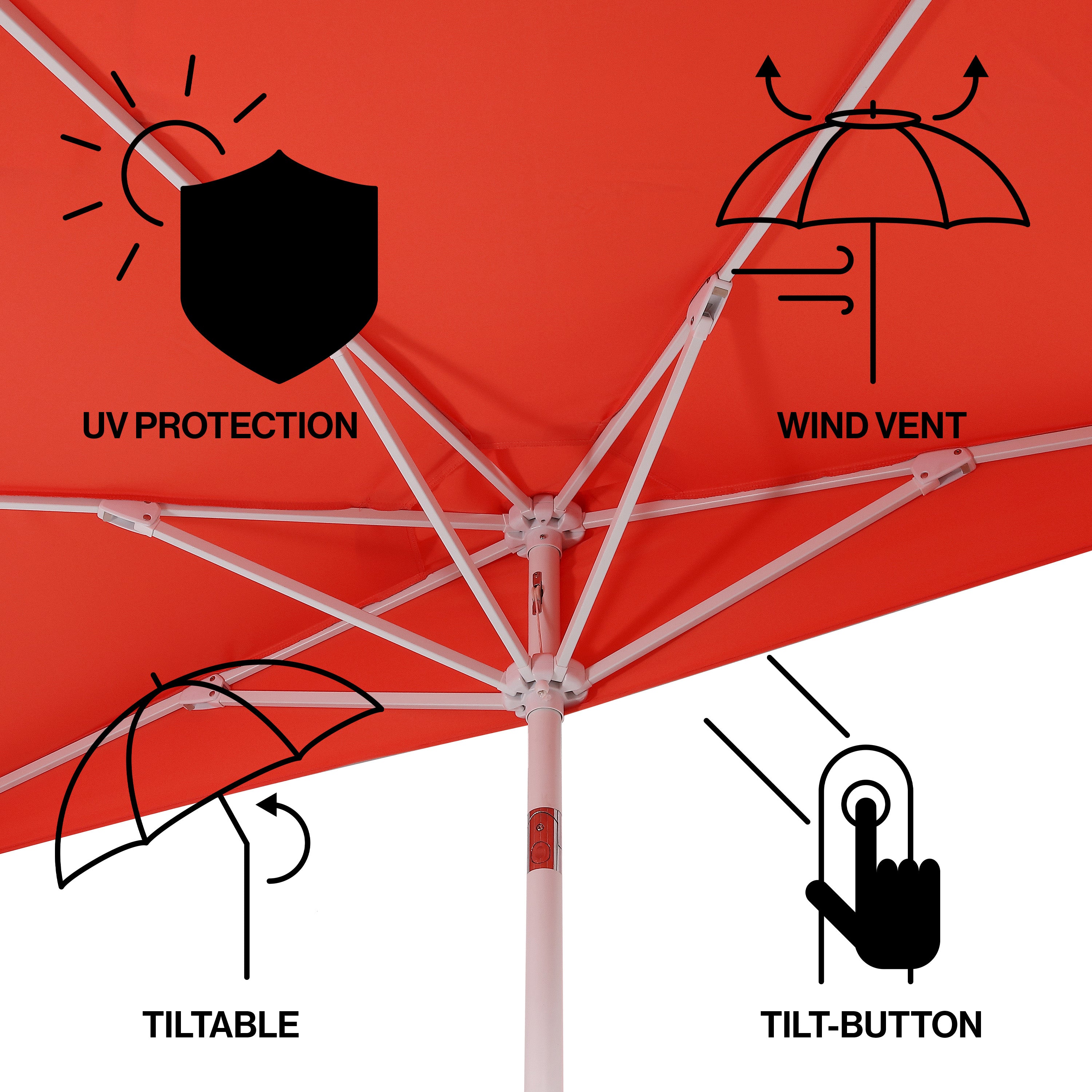 Terrace Arc 9 ft Scalloped Fringe Market Patio Half Umbrella with Crank, Tilt Button and UV Protection