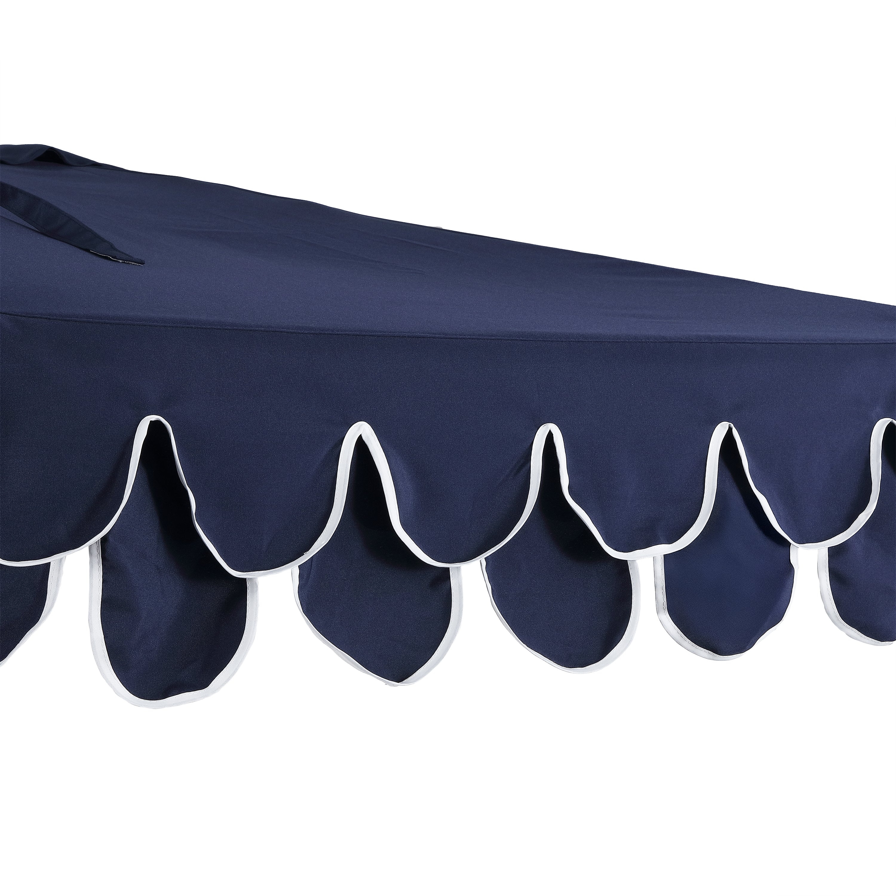 Terrace Arc 9 ft Scalloped Fringe Market Patio Half Umbrella with Crank, Tilt Button and UV Protection