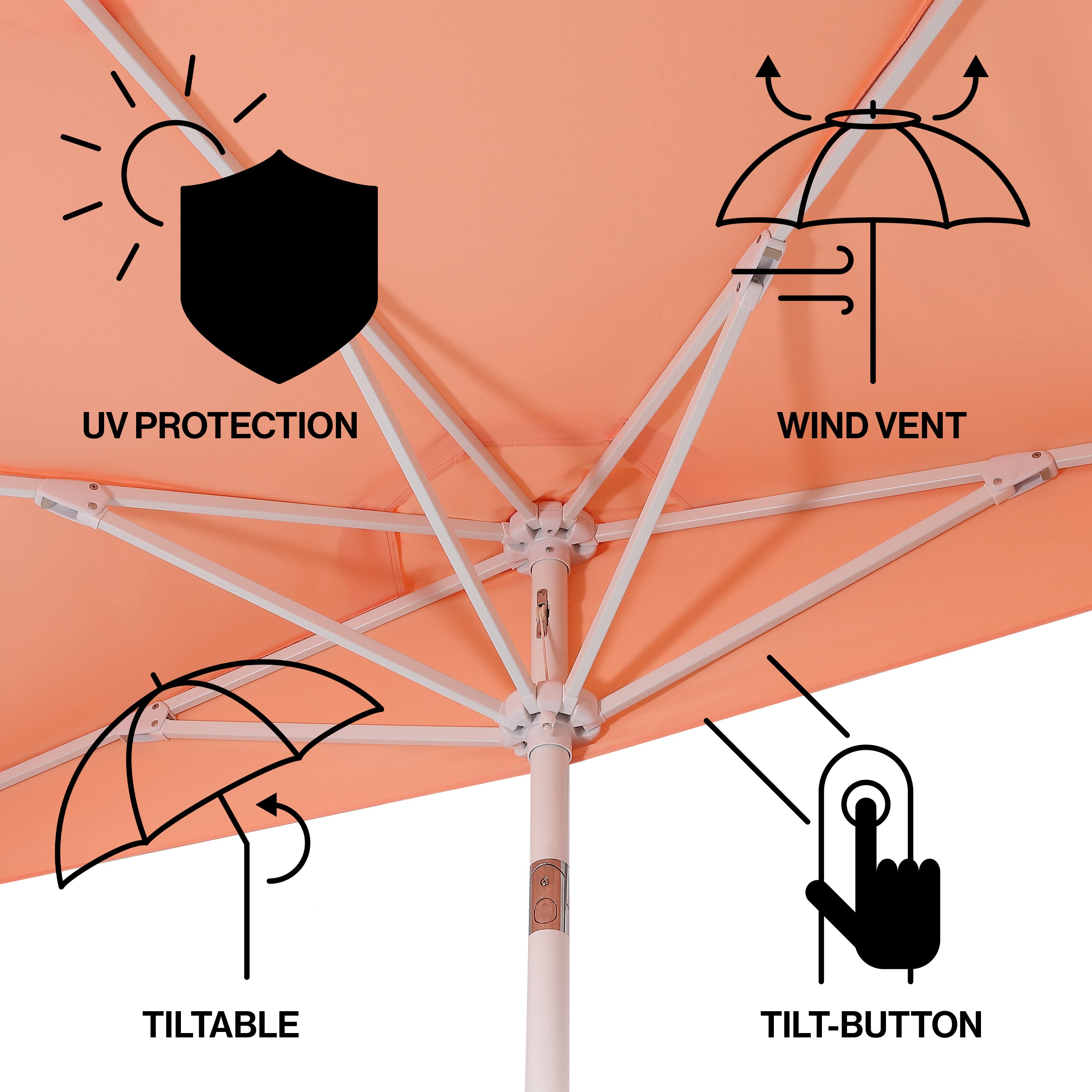 Terrace Arc 9 ft Scalloped Fringe Market Patio Half Umbrella with Crank, Tilt Button and UV Protection