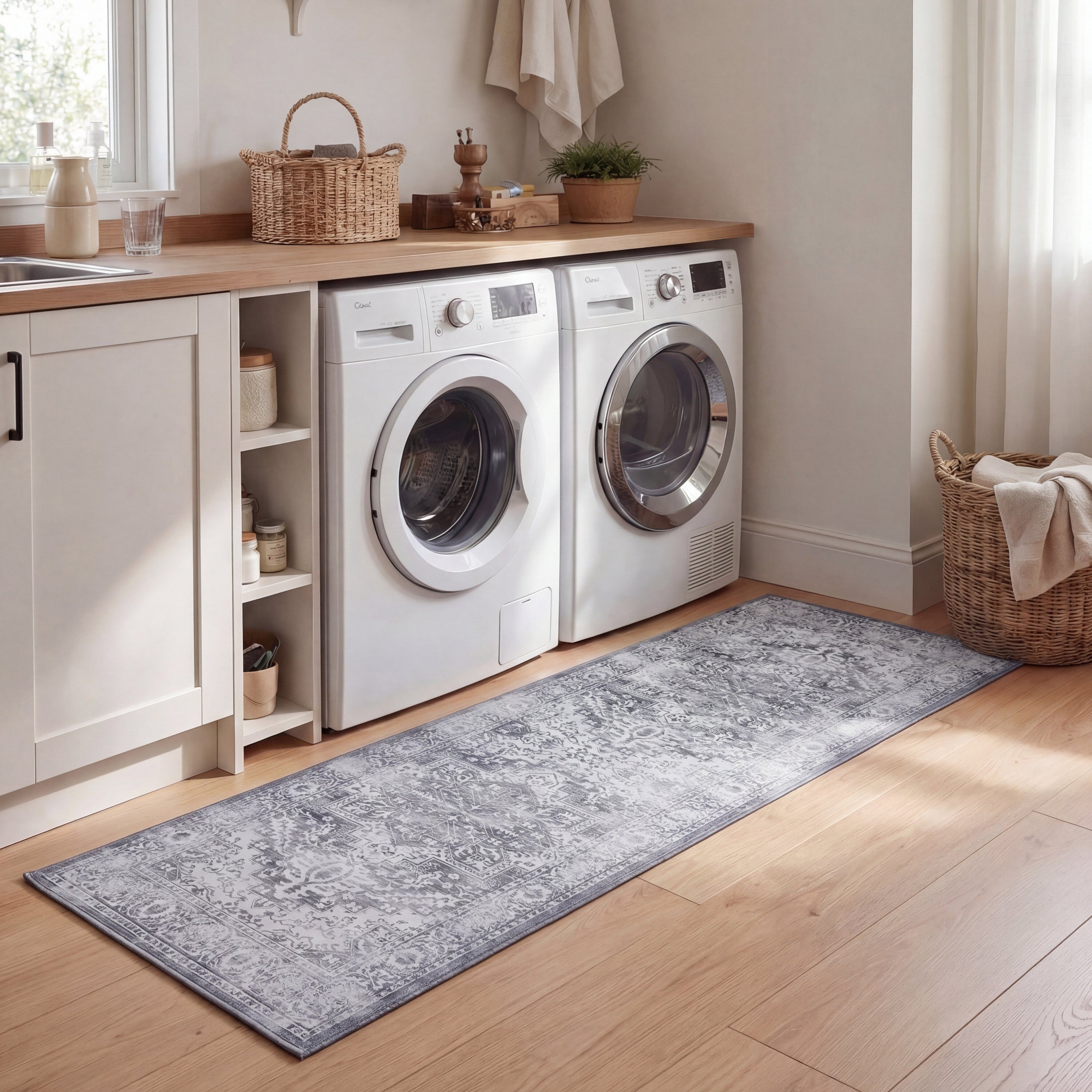 Eleanor Vintage Medallion Border Non-Slip Machine-Washable Rug