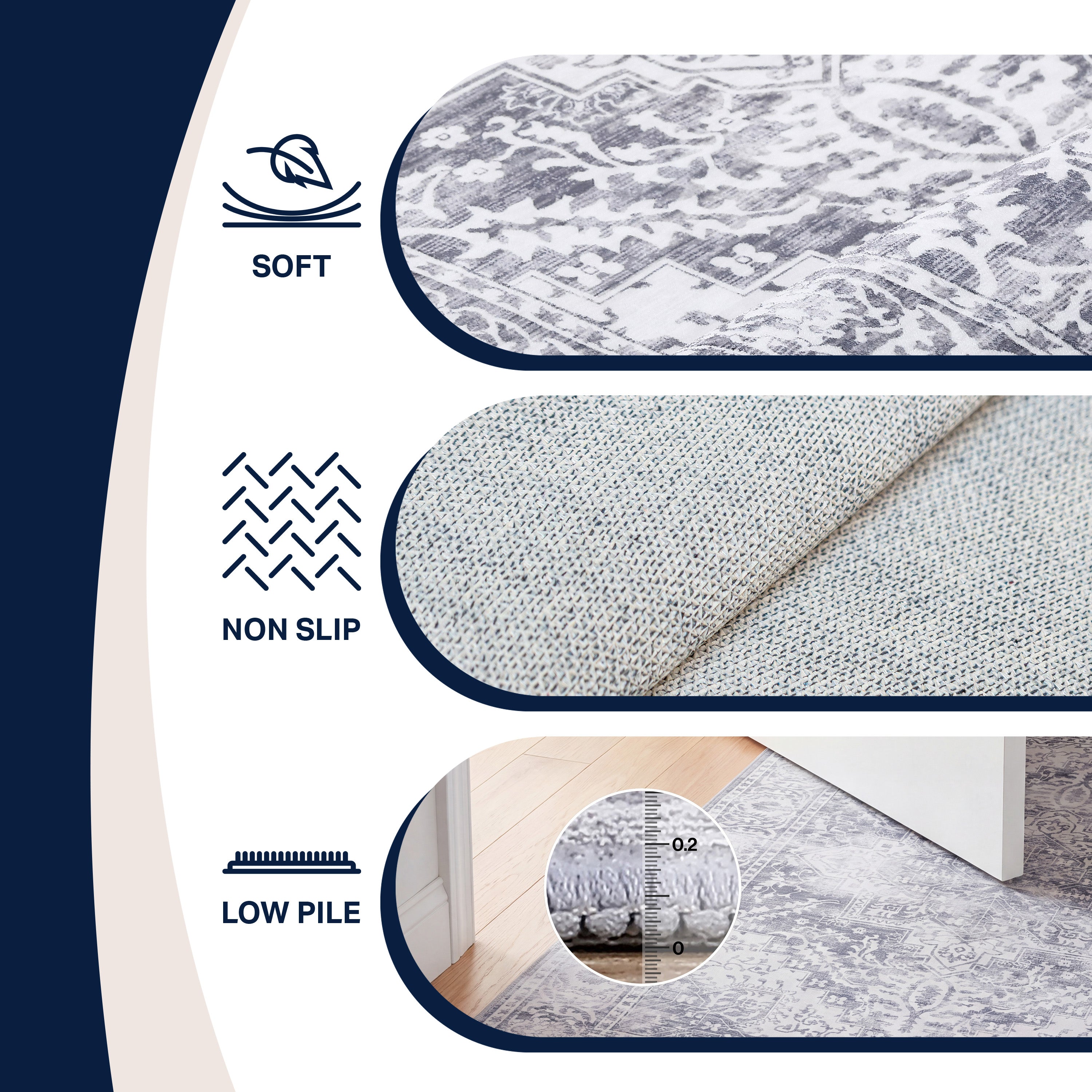 Eleanor Vintage Medallion Border Non-Slip Machine-Washable Rug