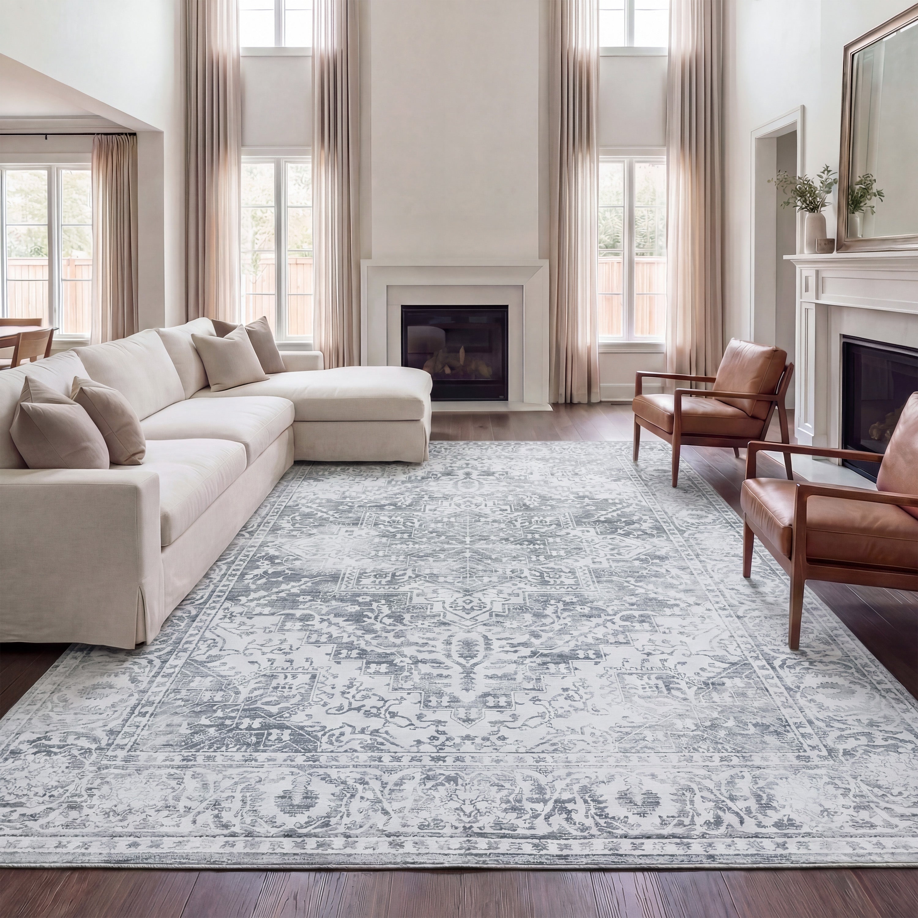 Eleanor Vintage Medallion Border Non-Slip Machine-Washable Rug