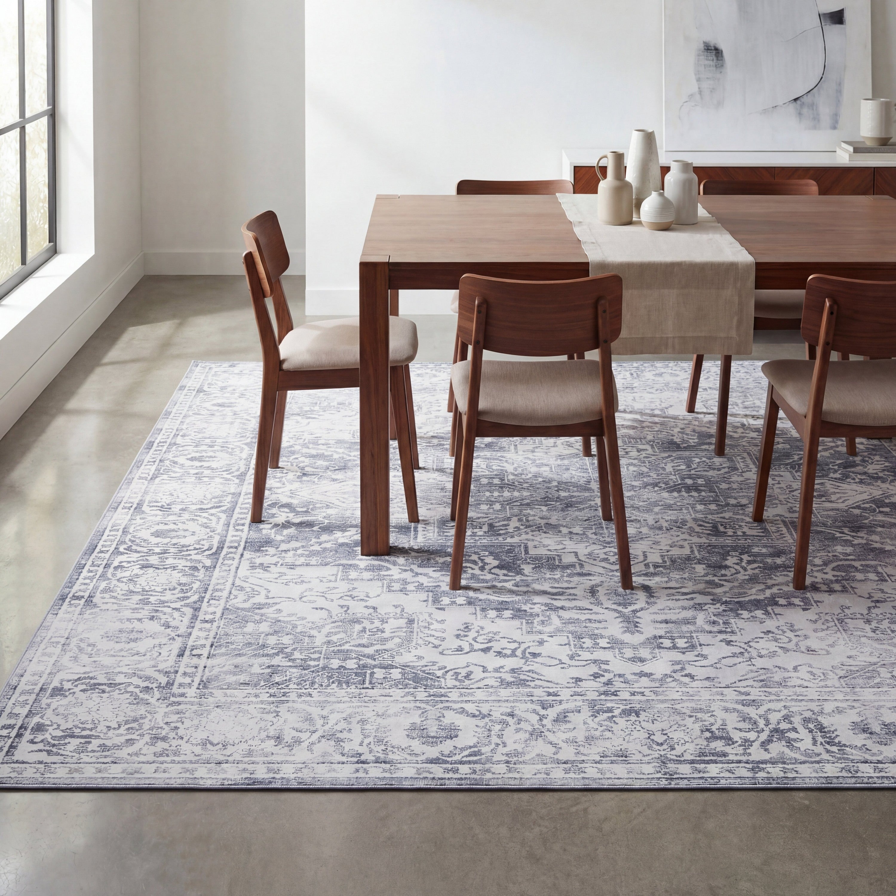 Eleanor Vintage Medallion Border Non-Slip Machine-Washable Rug
