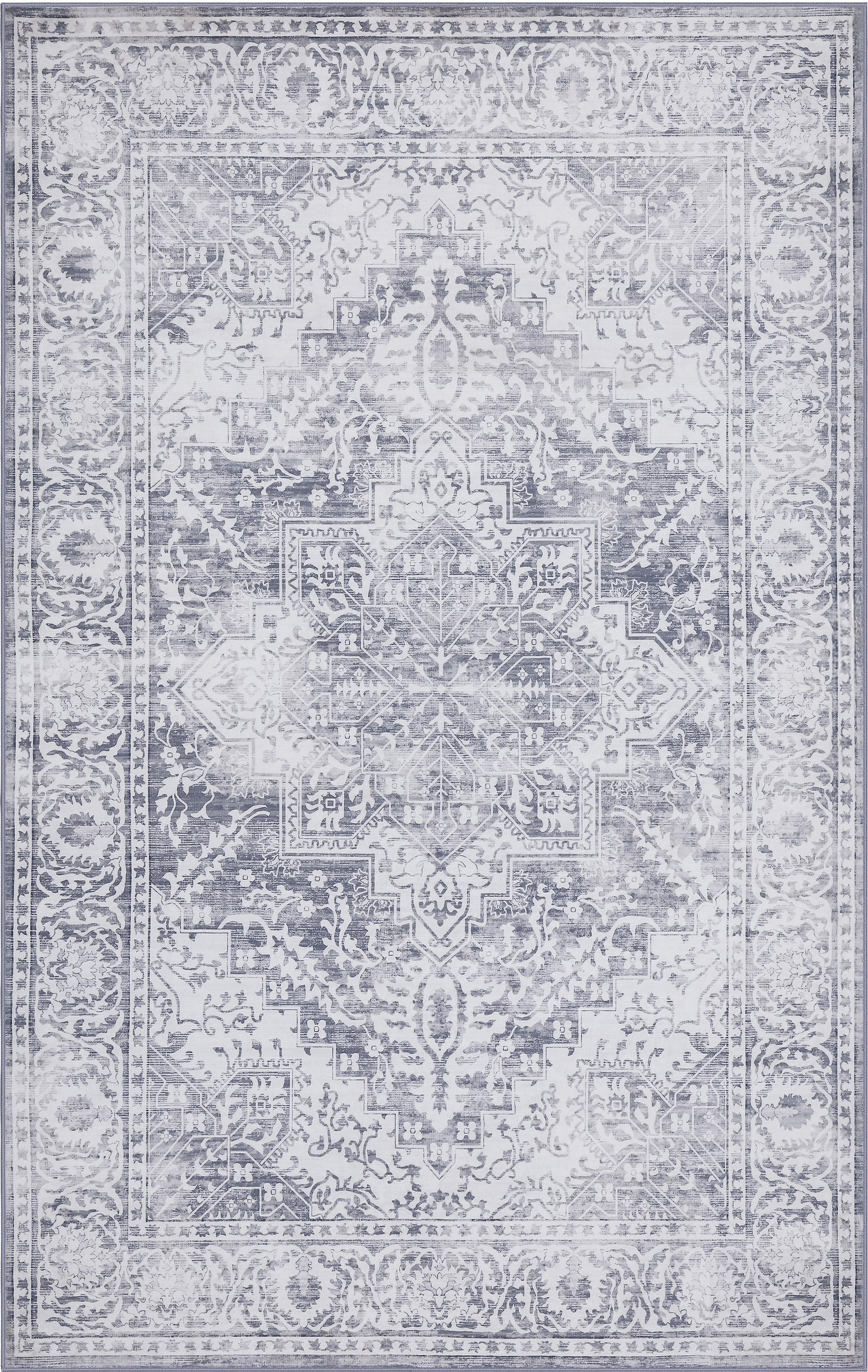 Eleanor Vintage Medallion Border Non-Slip Machine-Washable Rug