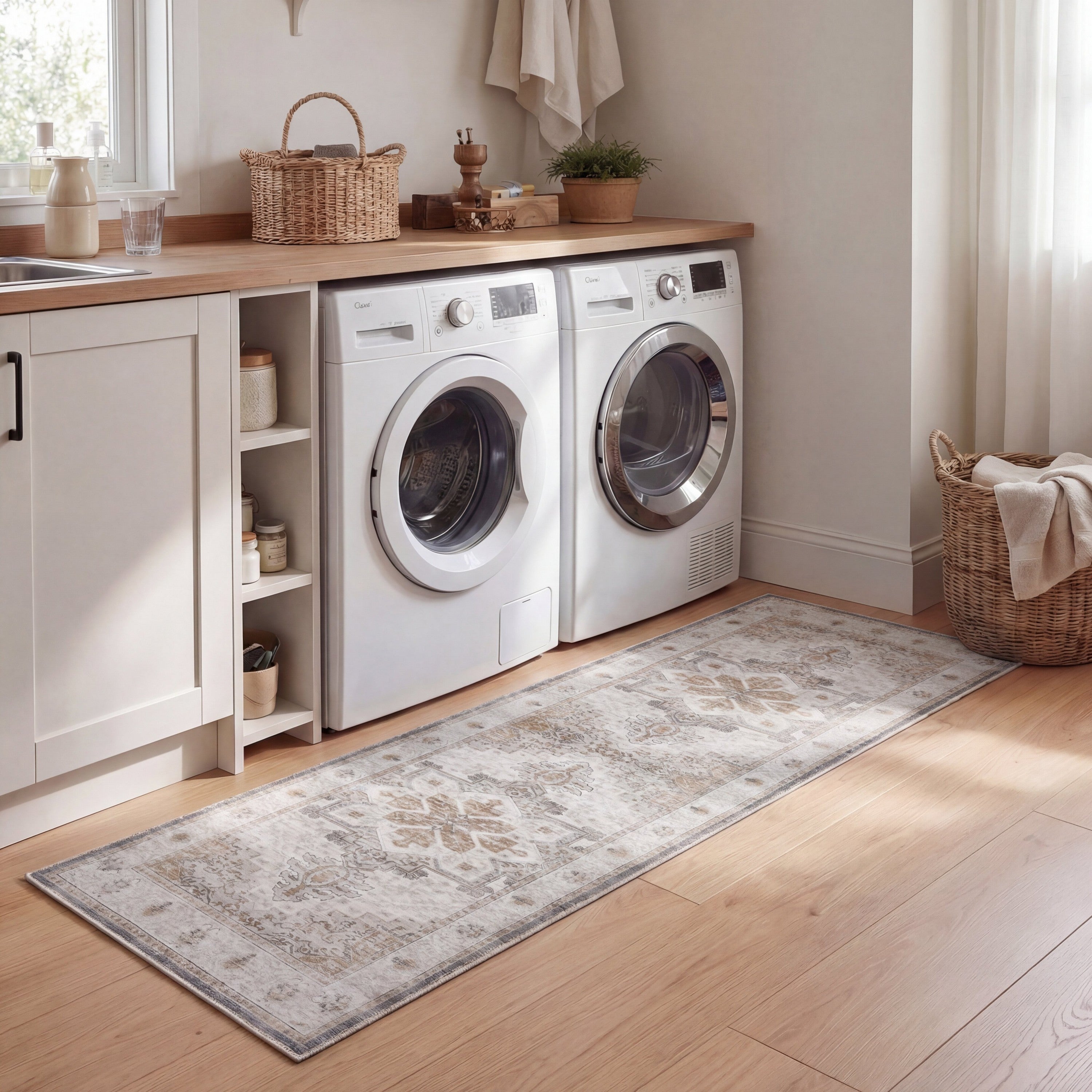 Eleanor Vintage Medallion Border Non-Slip Machine-Washable Rug