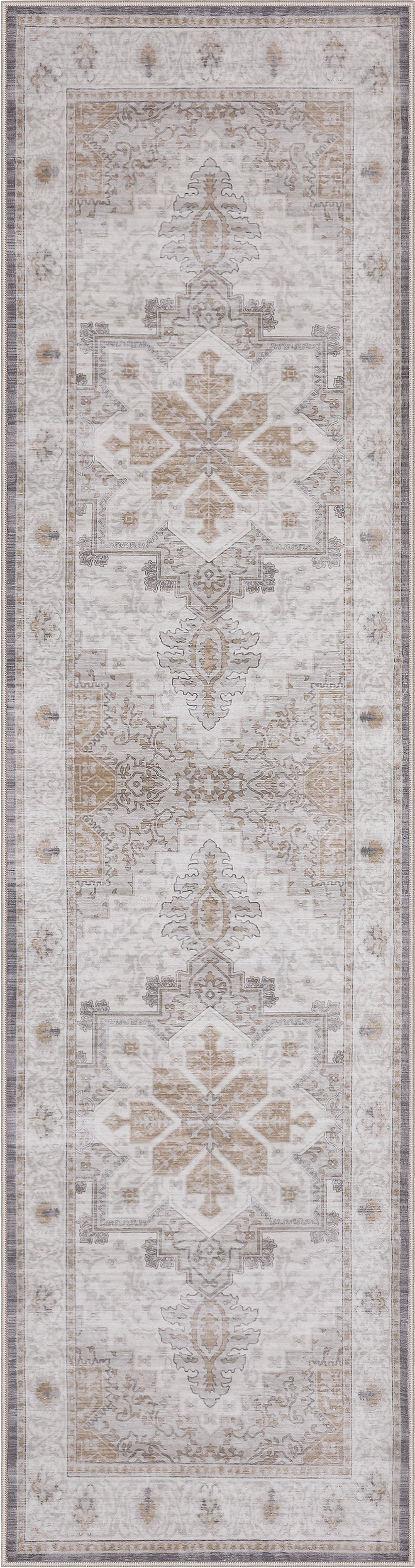 Eleanor Vintage Medallion Border Non-Slip Machine-Washable Rug