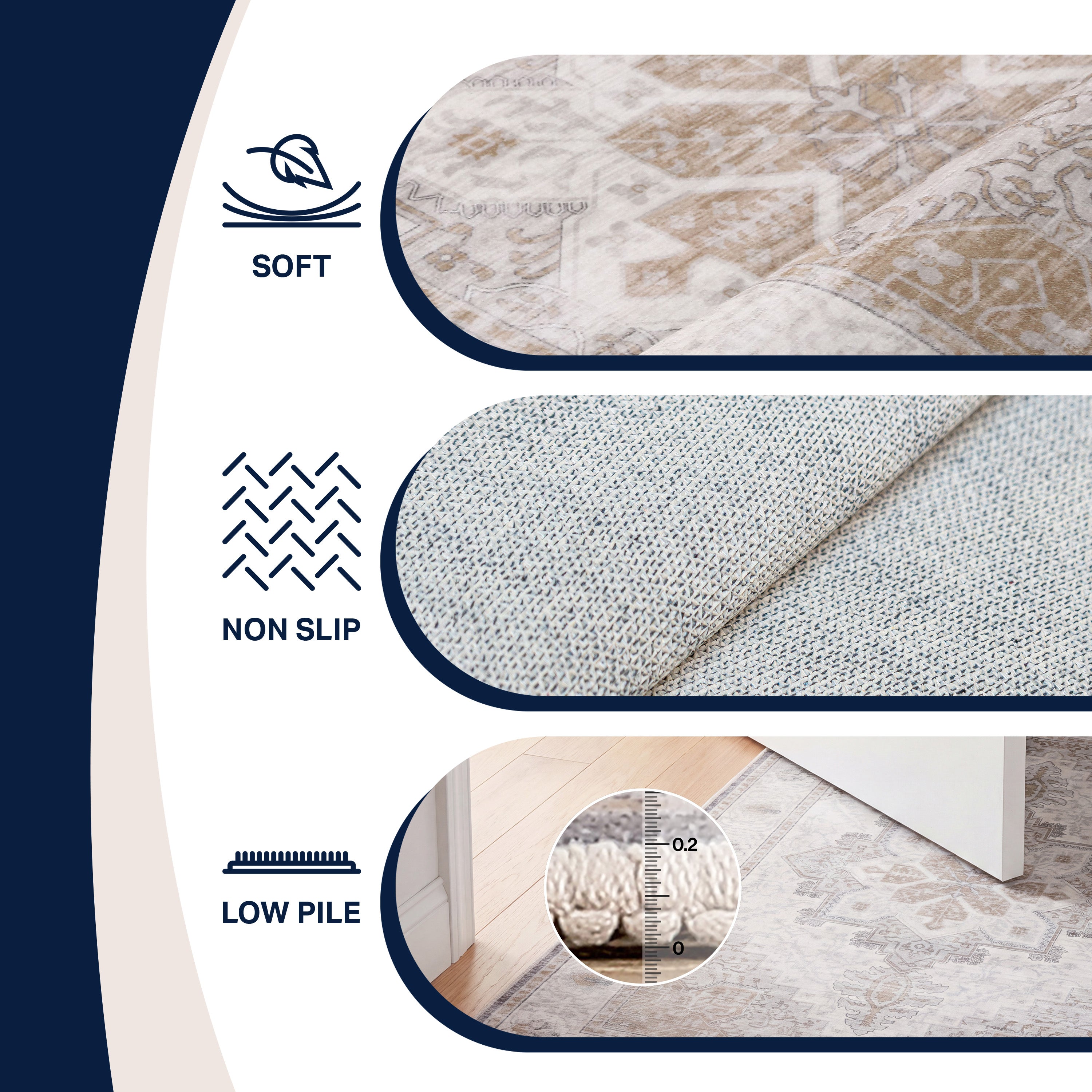 Eleanor Vintage Medallion Border Non-Slip Machine-Washable Rug