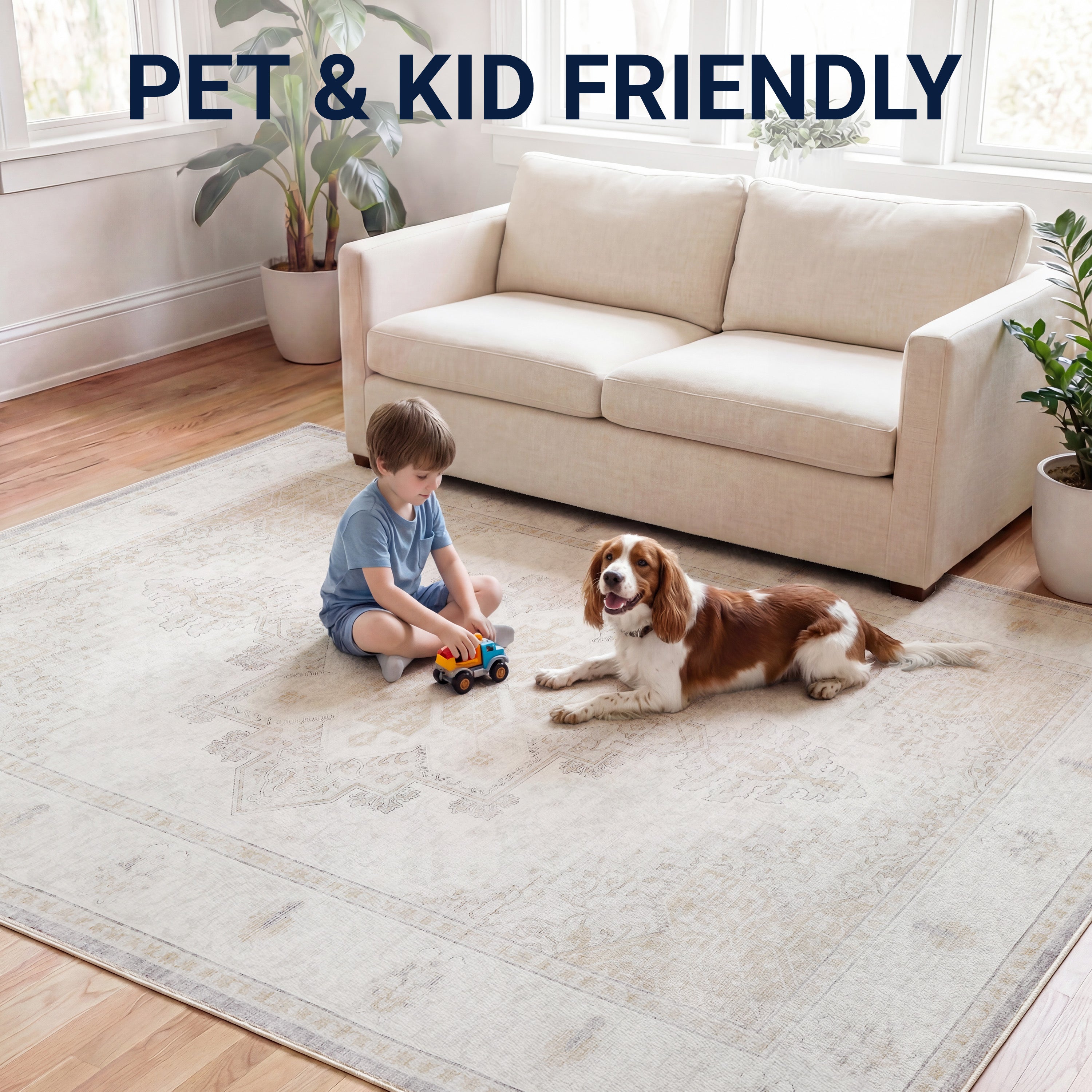 Eleanor Vintage Medallion Border Non-Slip Machine-Washable Rug