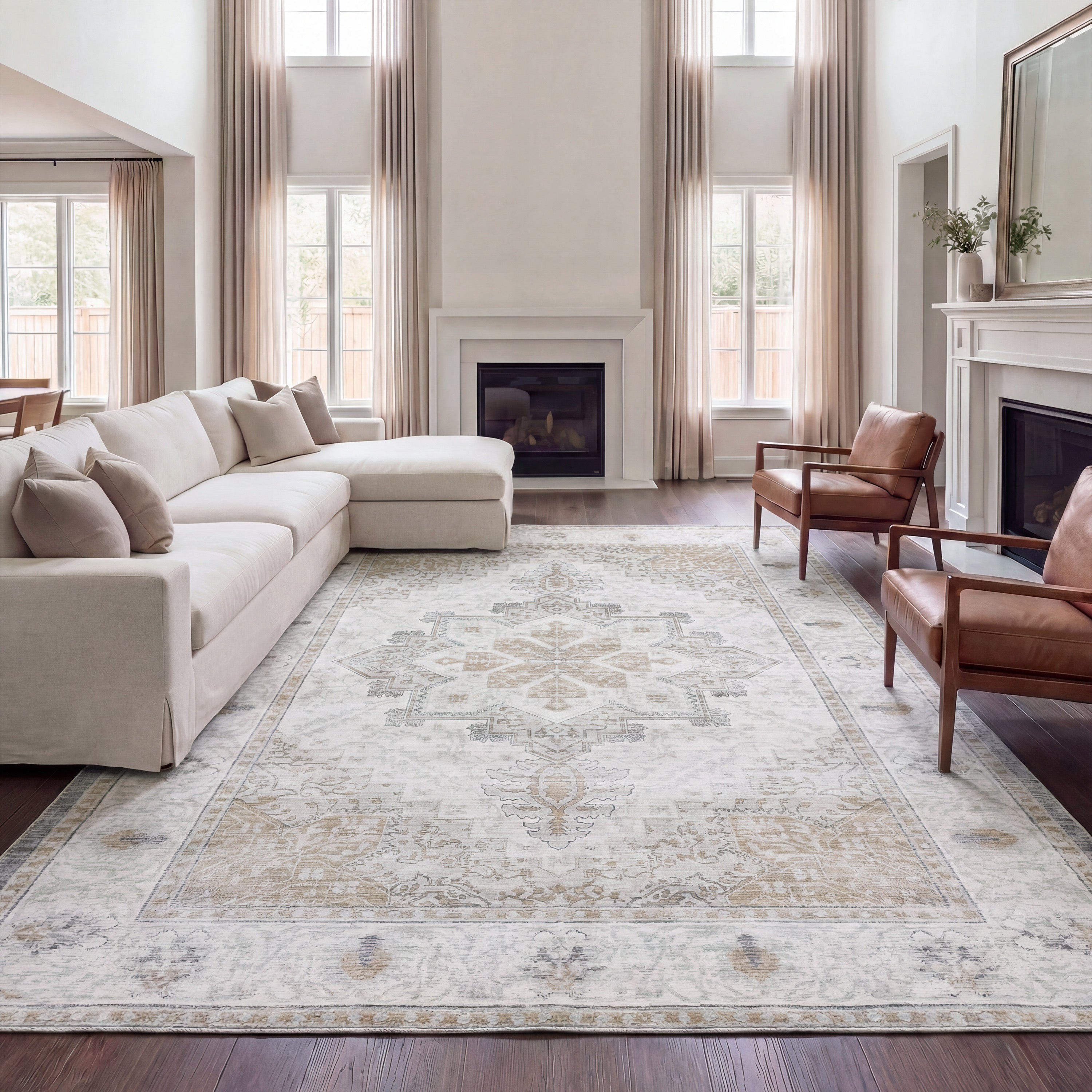 Eleanor Vintage Medallion Border Non-Slip Machine-Washable Rug