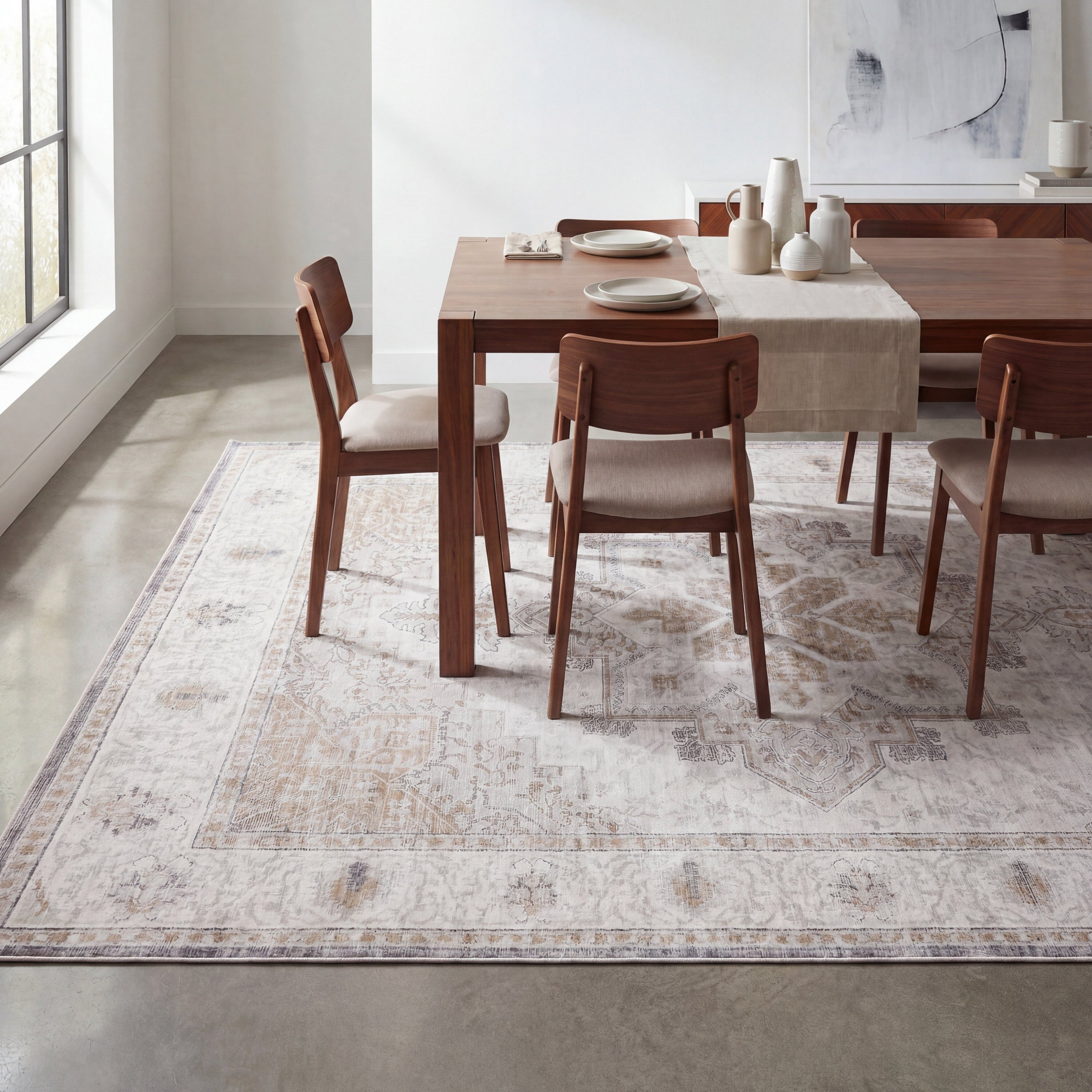 Eleanor Vintage Medallion Border Non-Slip Machine-Washable Rug