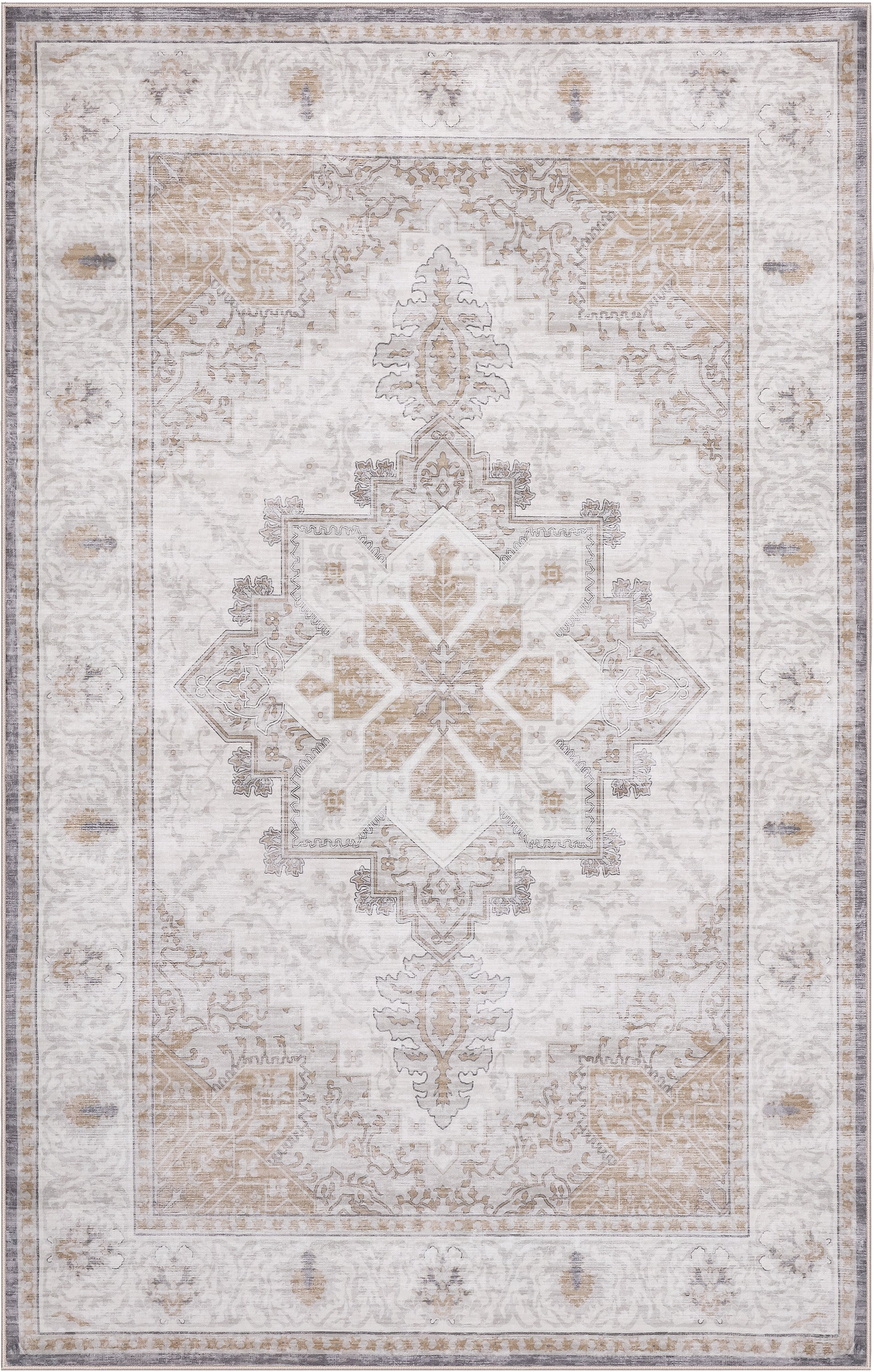 Eleanor Vintage Medallion Border Non-Slip Machine-Washable Rug