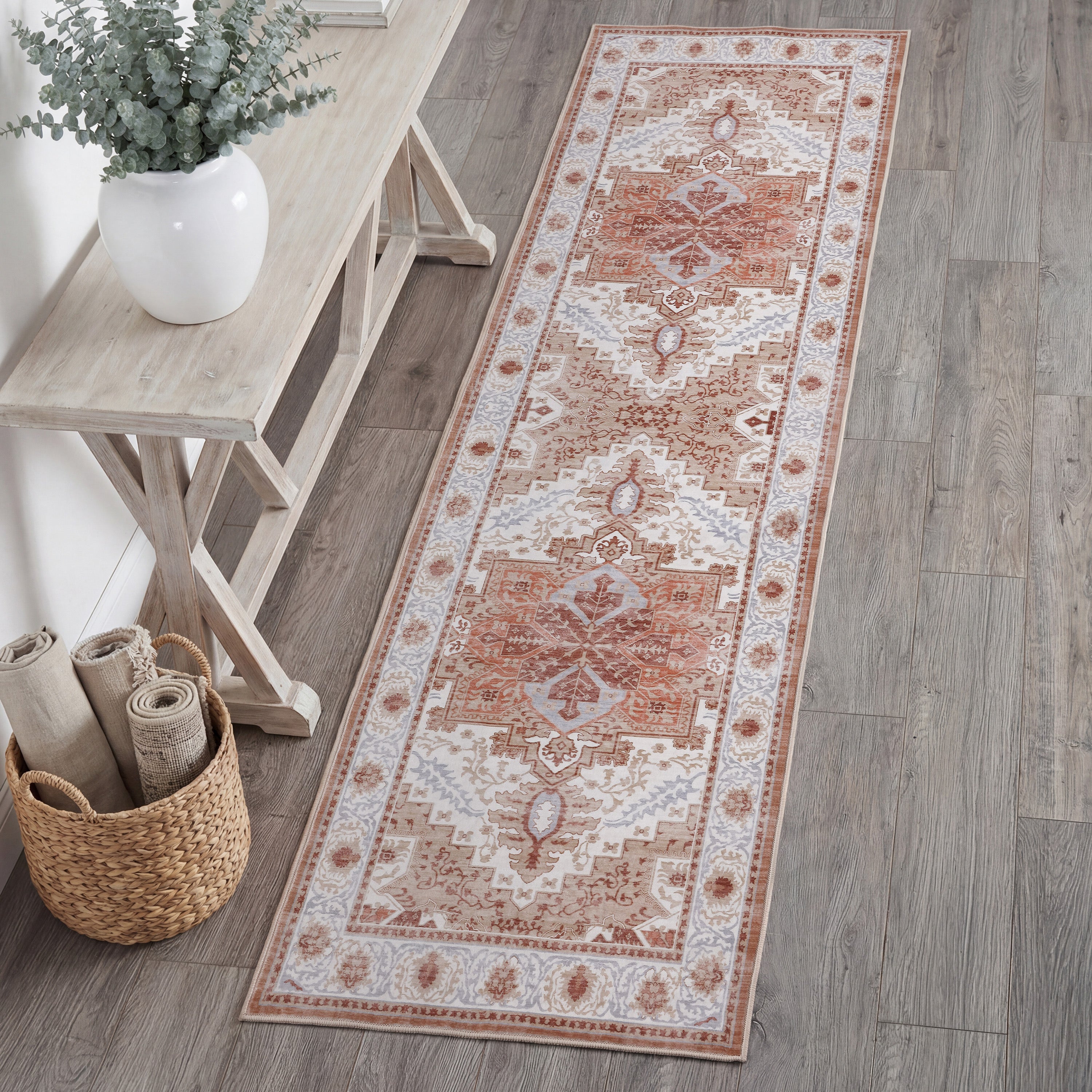 Eleanor Vintage Medallion Border Non-Slip Machine-Washable Rug