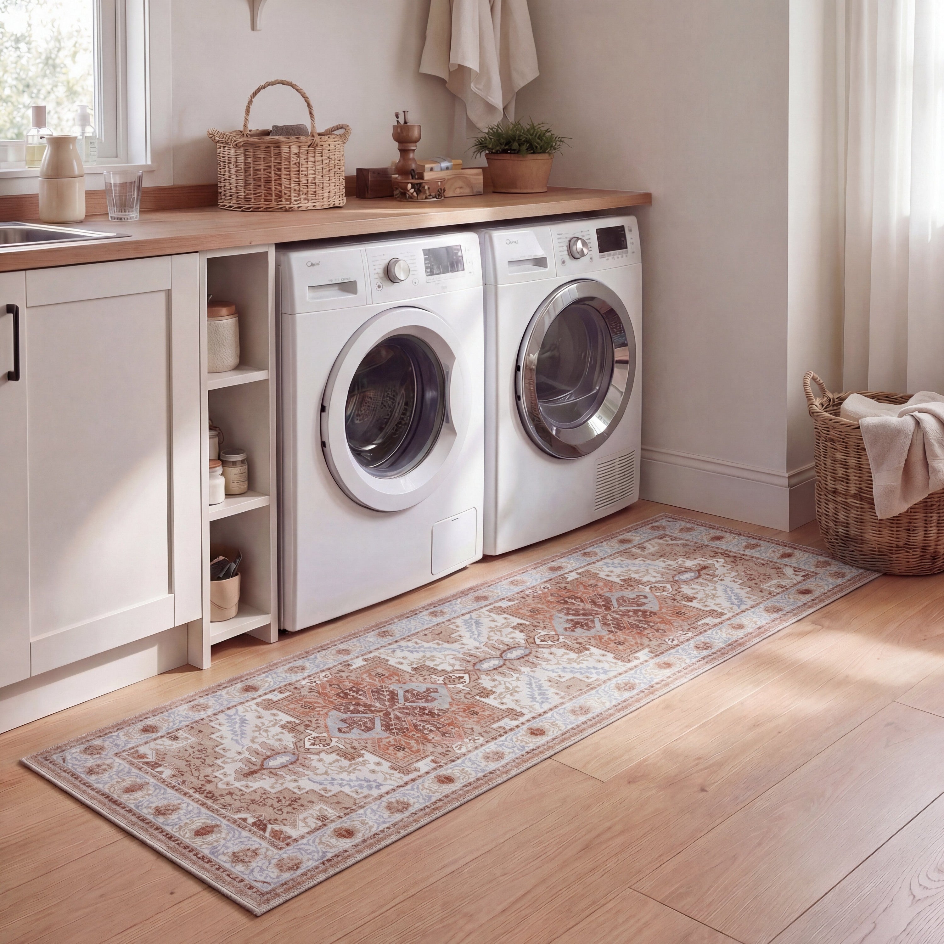 Eleanor Vintage Medallion Border Non-Slip Machine-Washable Rug