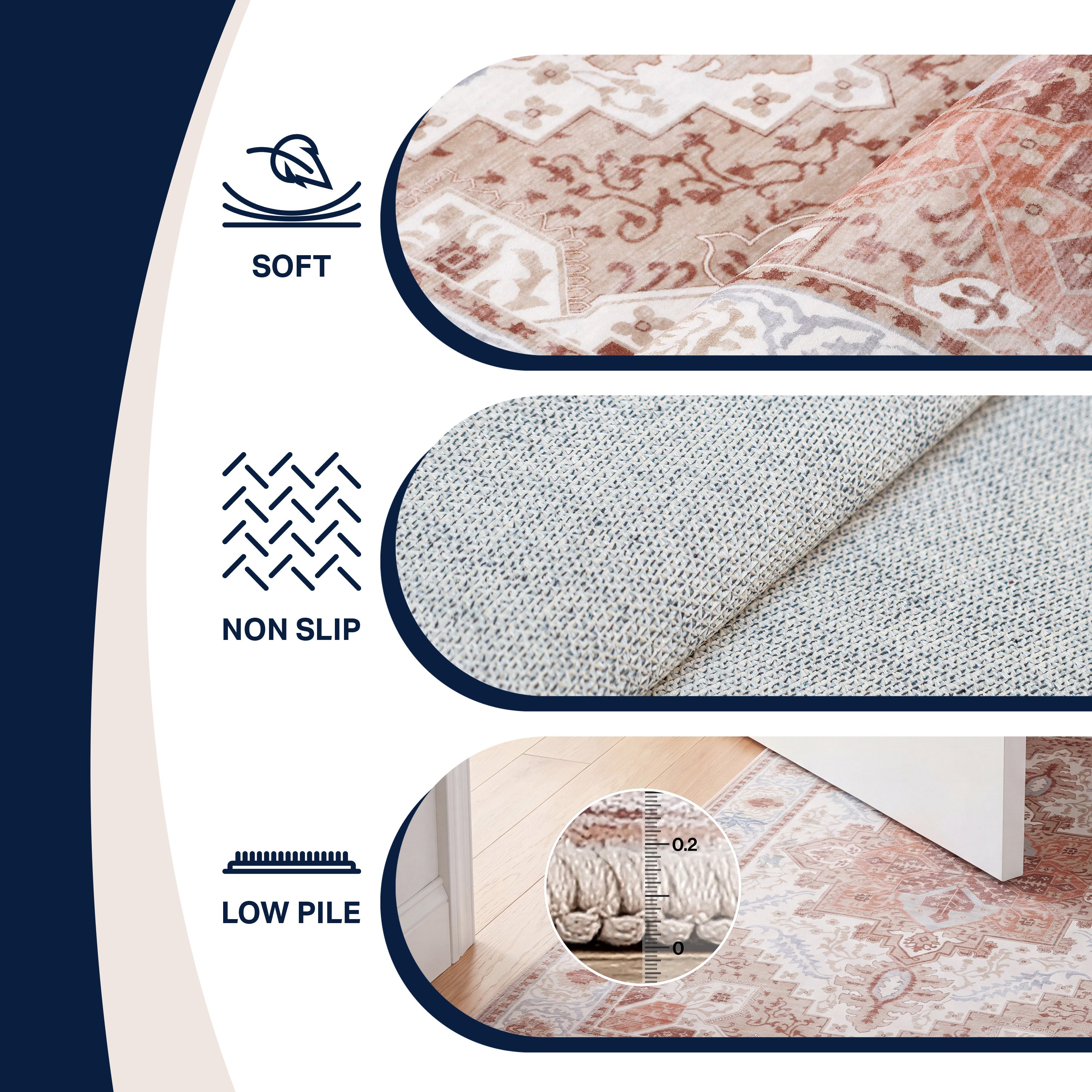 Eleanor Vintage Medallion Border Non-Slip Machine-Washable Rug