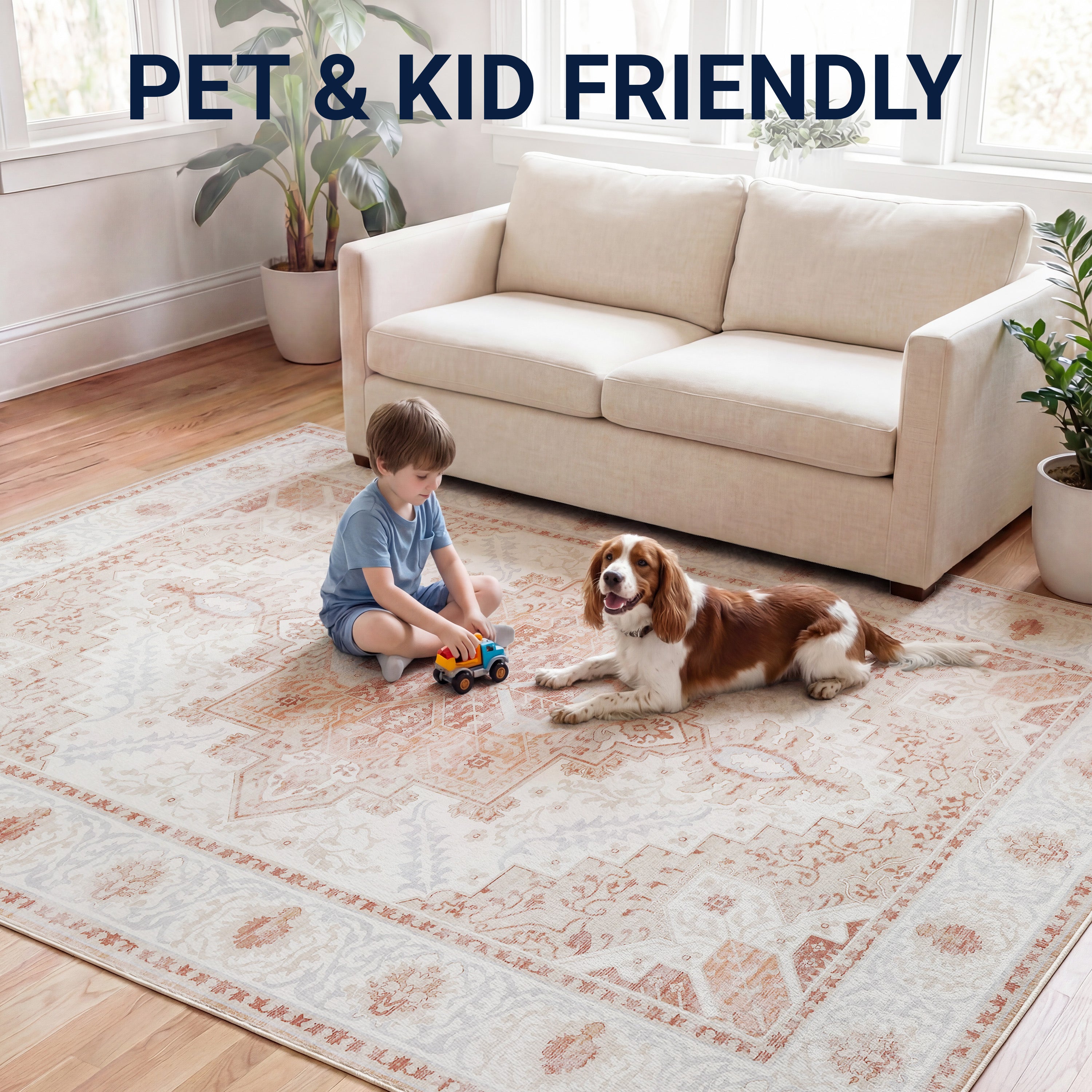 Eleanor Vintage Medallion Border Non-Slip Machine-Washable Rug