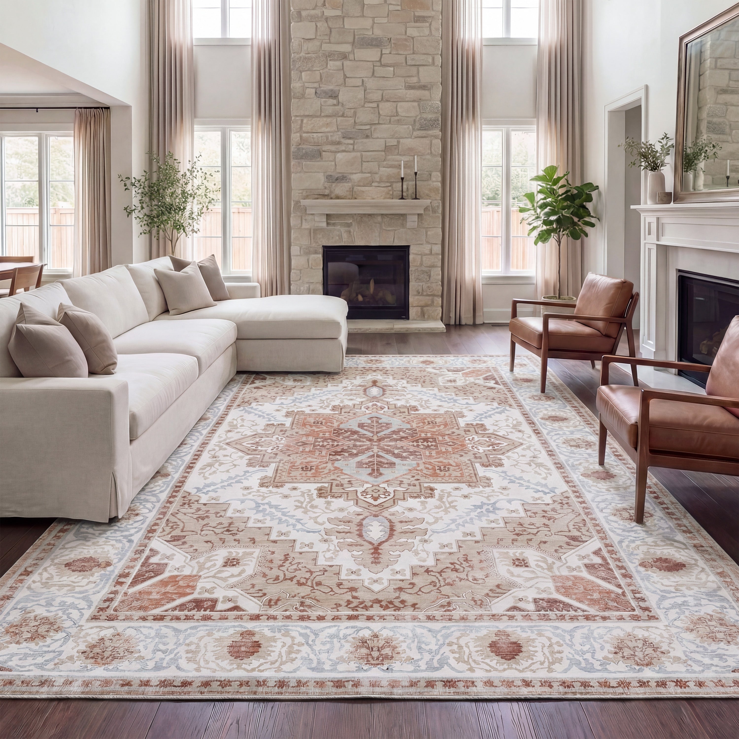 Eleanor Vintage Medallion Border Non-Slip Machine-Washable Rug