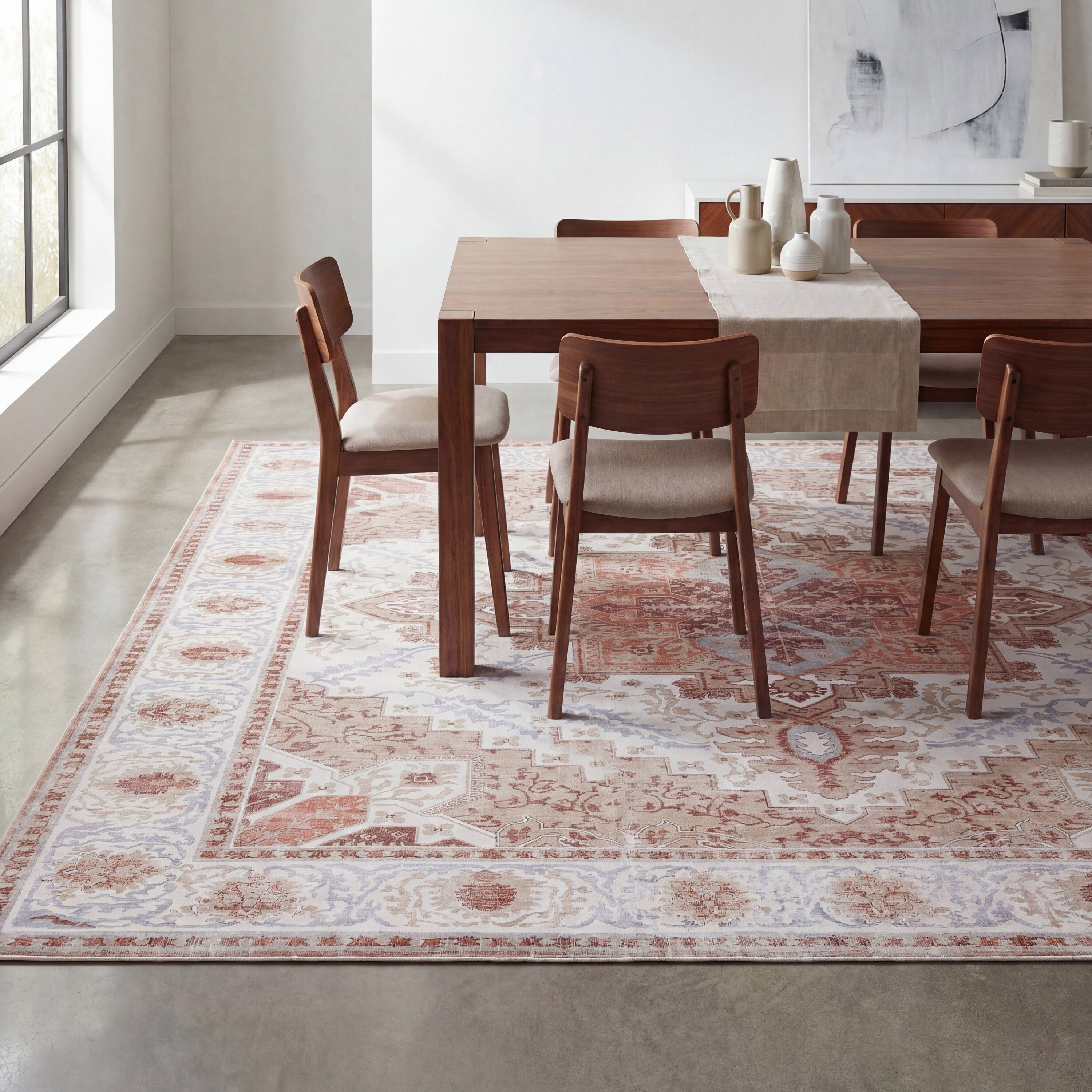 Eleanor Vintage Medallion Border Non-Slip Machine-Washable Rug