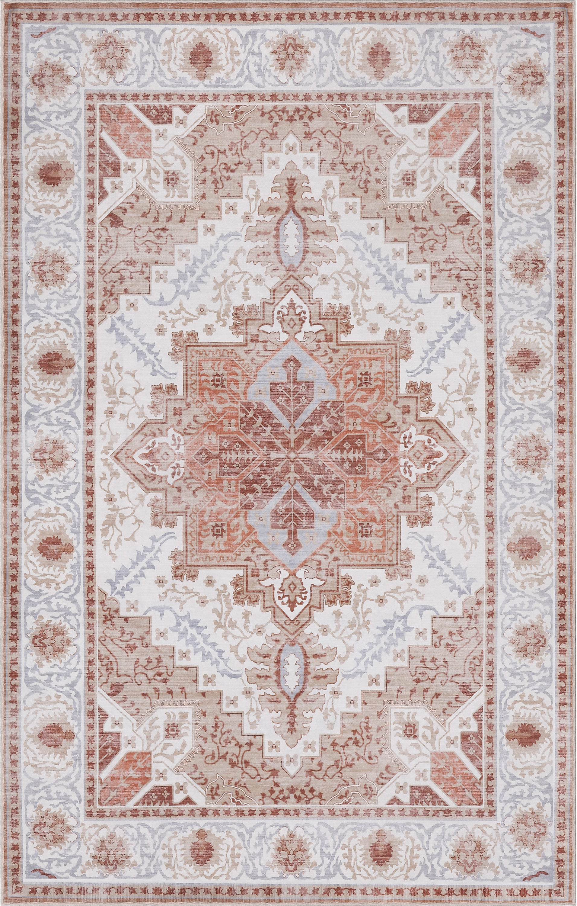 Eleanor Vintage Medallion Border Non-Slip Machine-Washable Rug