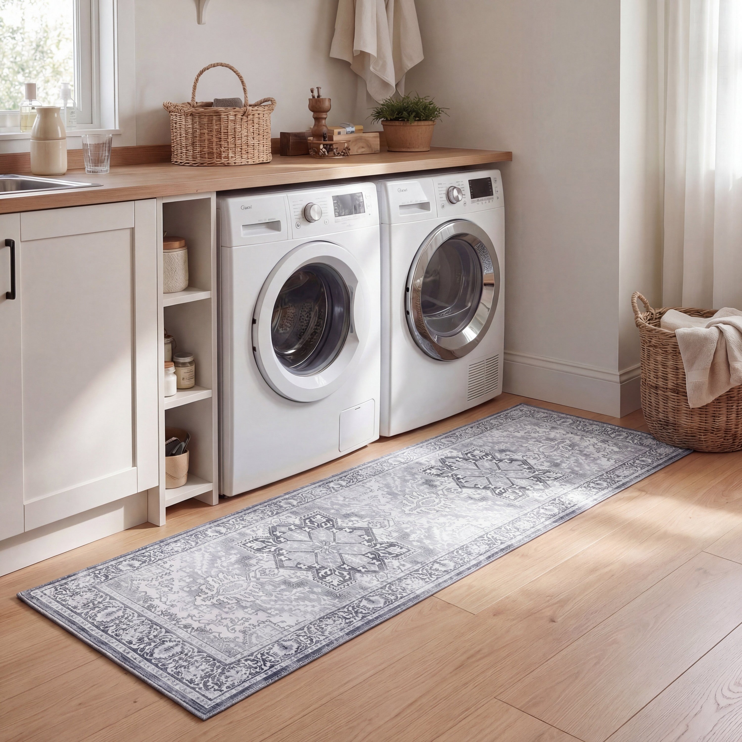Eleanor Vintage Medallion Border Non-Slip Machine-Washable Rug