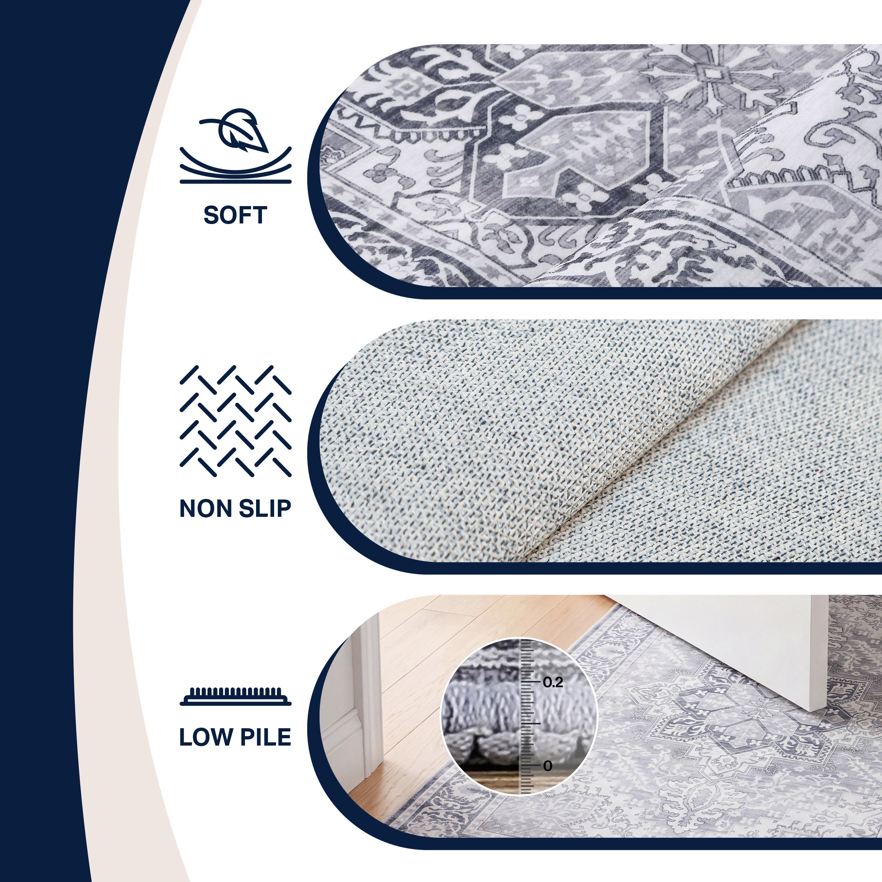 Eleanor Vintage Medallion Border Non-Slip Machine-Washable Rug