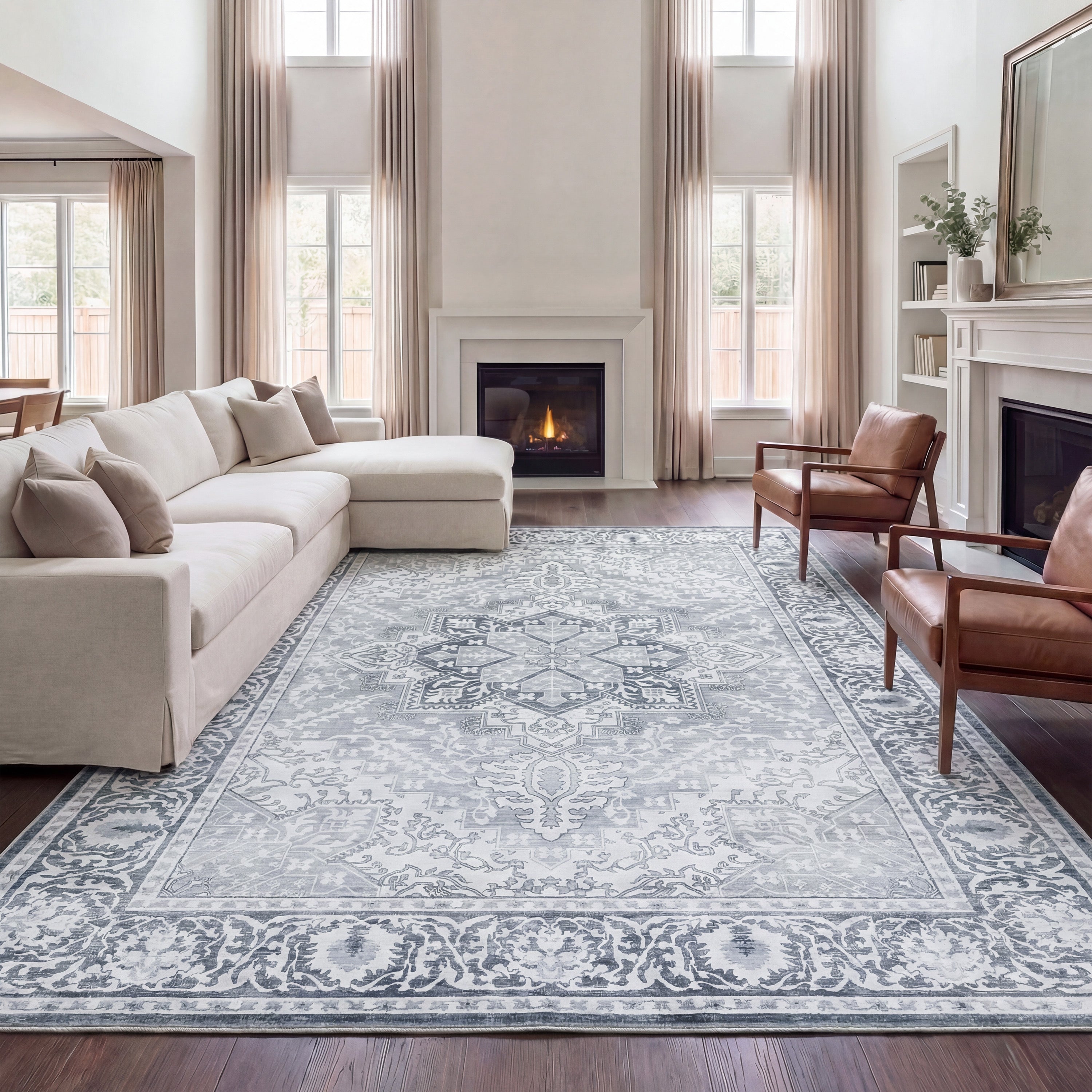 Eleanor Vintage Medallion Border Non-Slip Machine-Washable Rug