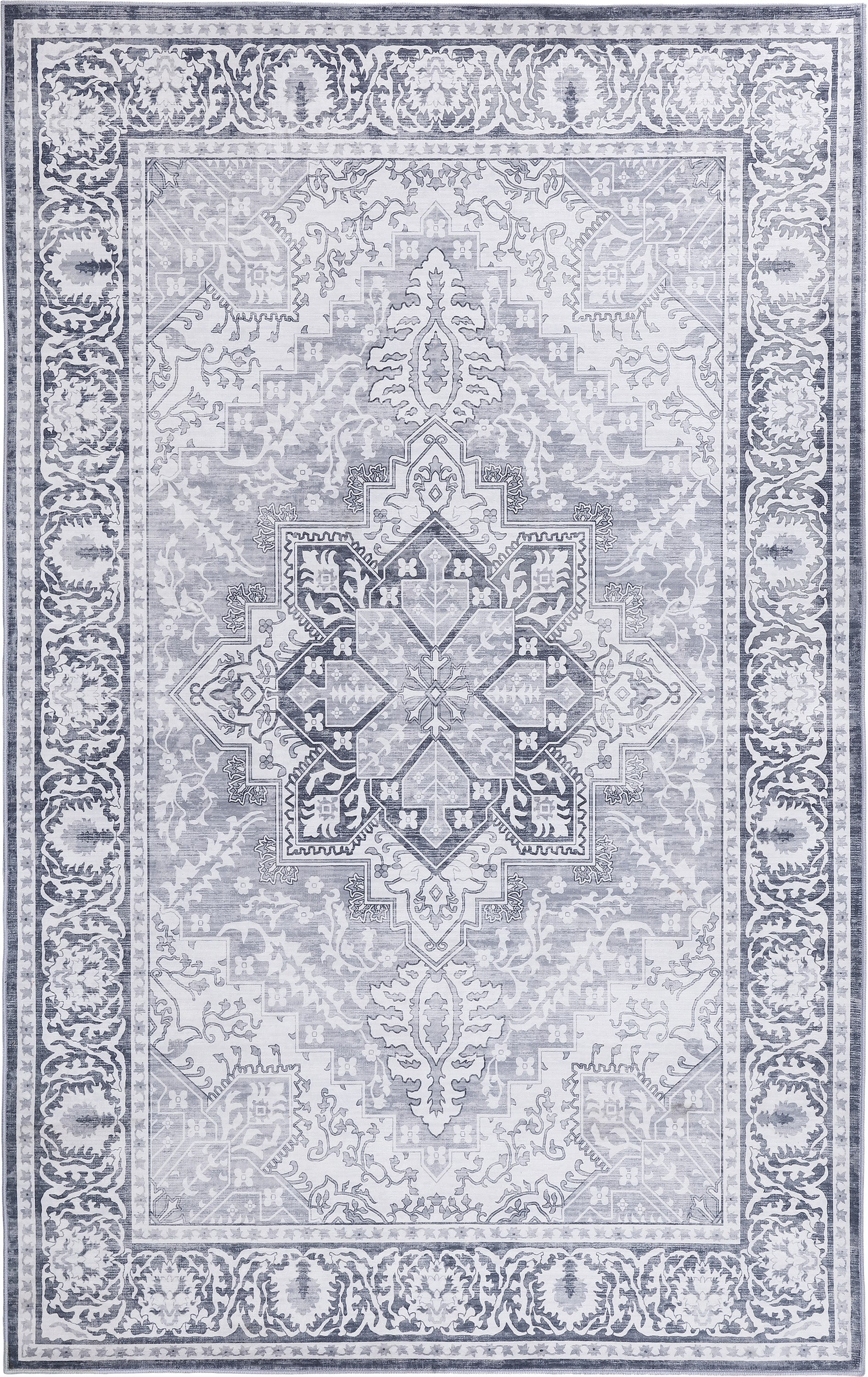 Eleanor Vintage Medallion Border Non-Slip Machine-Washable Rug