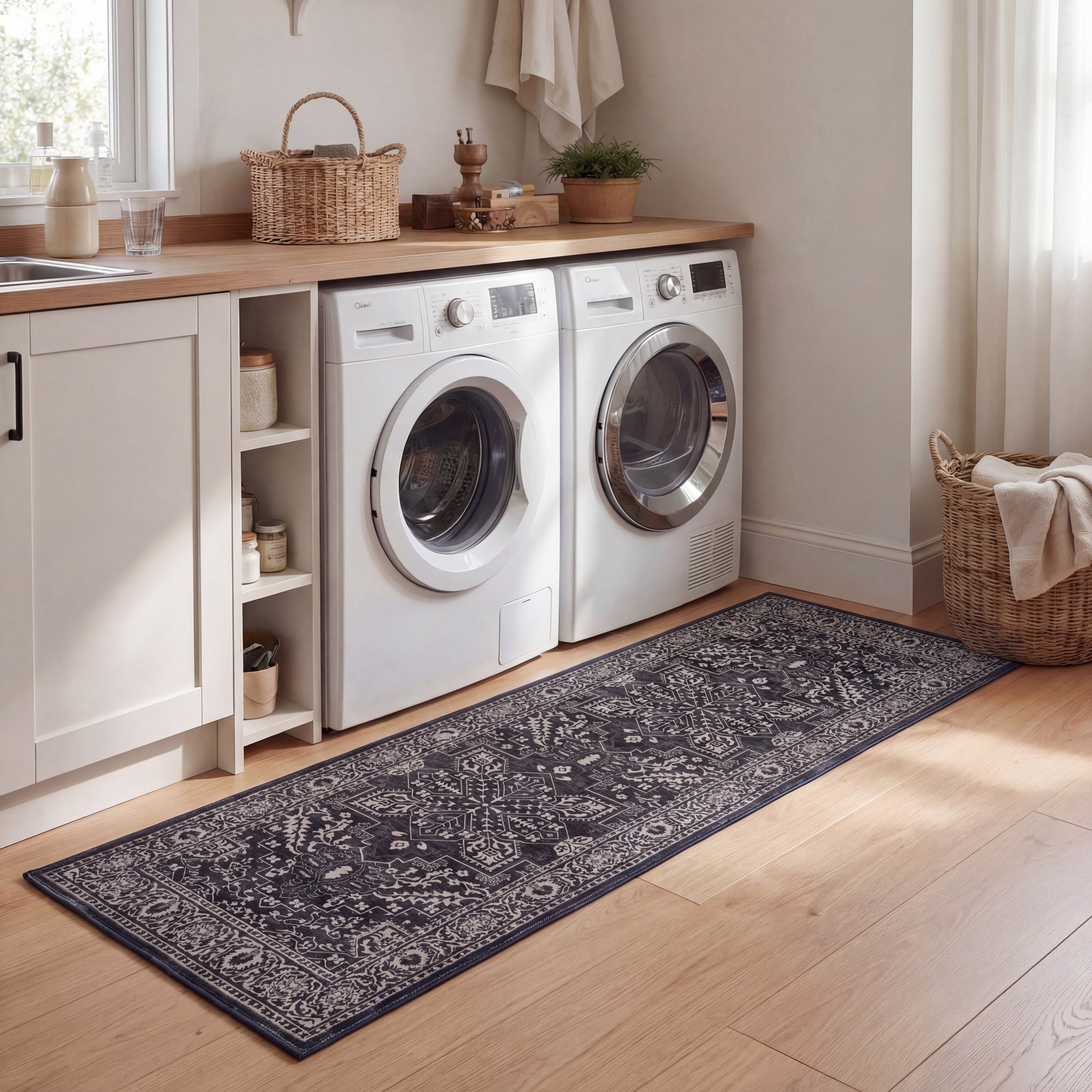 Eleanor Vintage Medallion Border Non-Slip Machine-Washable Rug