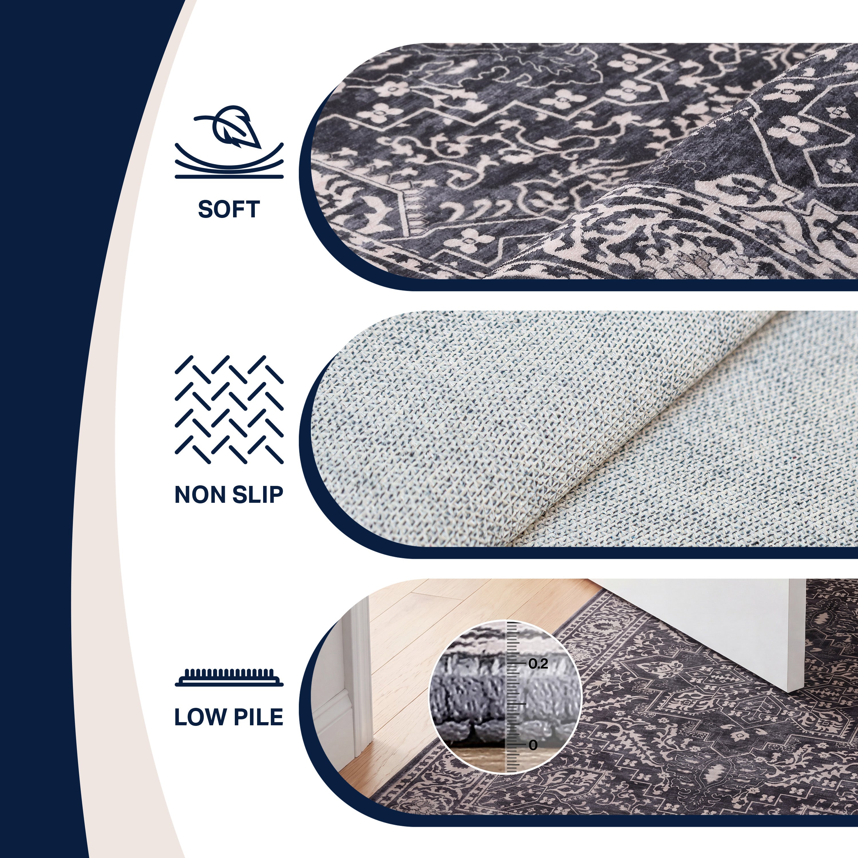Eleanor Vintage Medallion Border Non-Slip Machine-Washable Rug