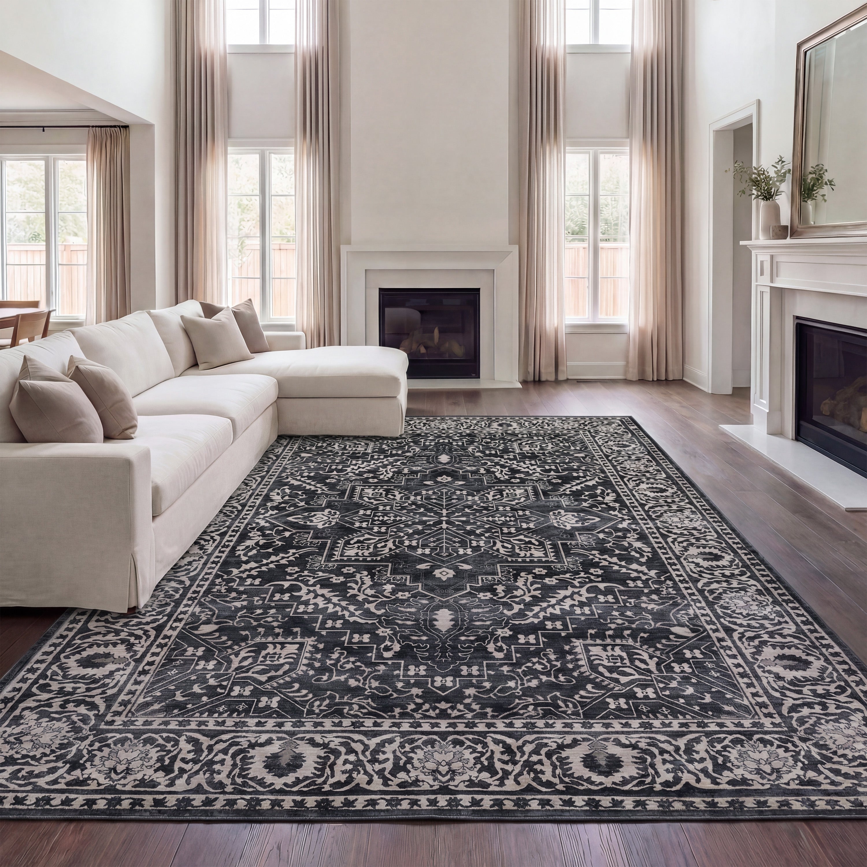 Eleanor Vintage Medallion Border Non-Slip Machine-Washable Rug