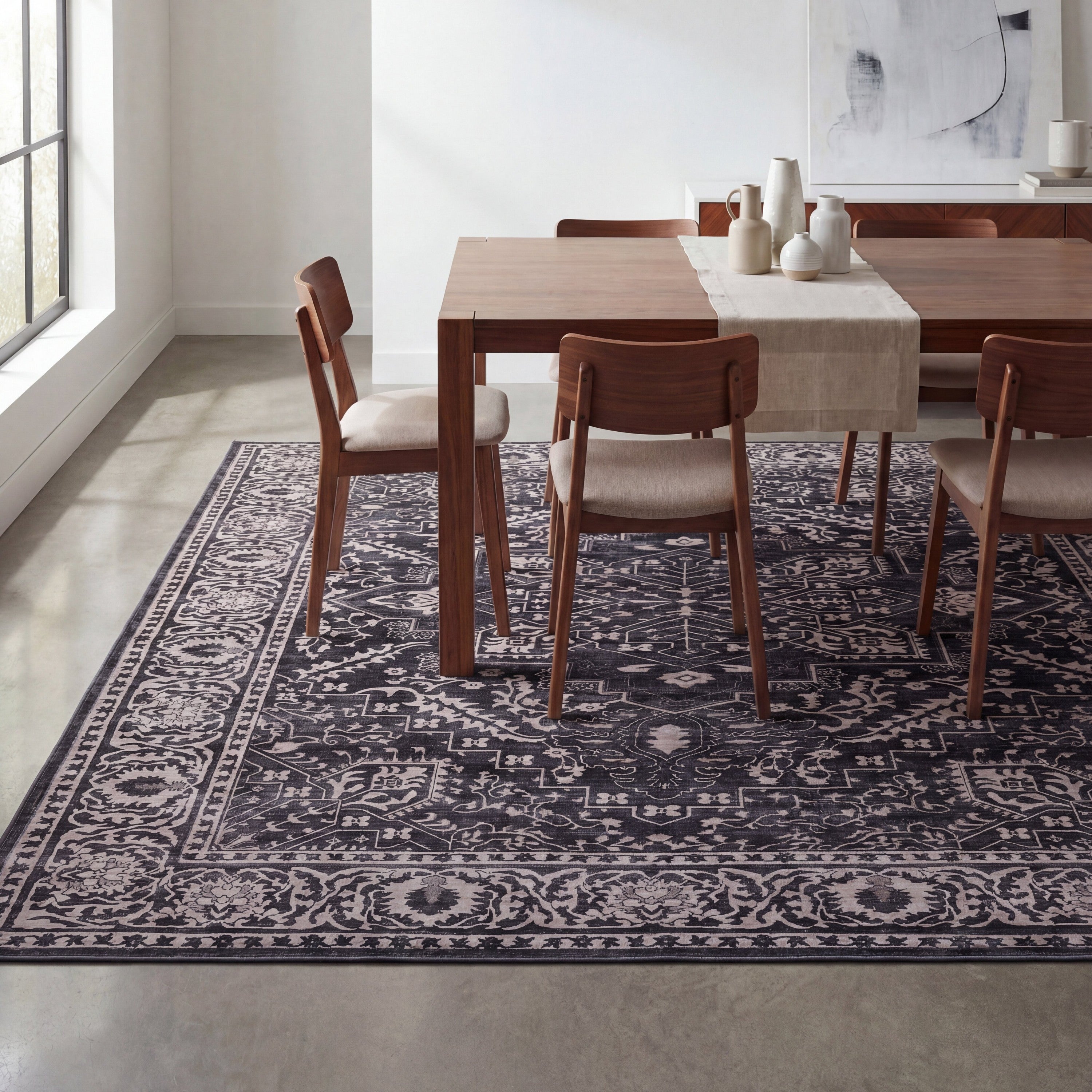 Eleanor Vintage Medallion Border Non-Slip Machine-Washable Rug