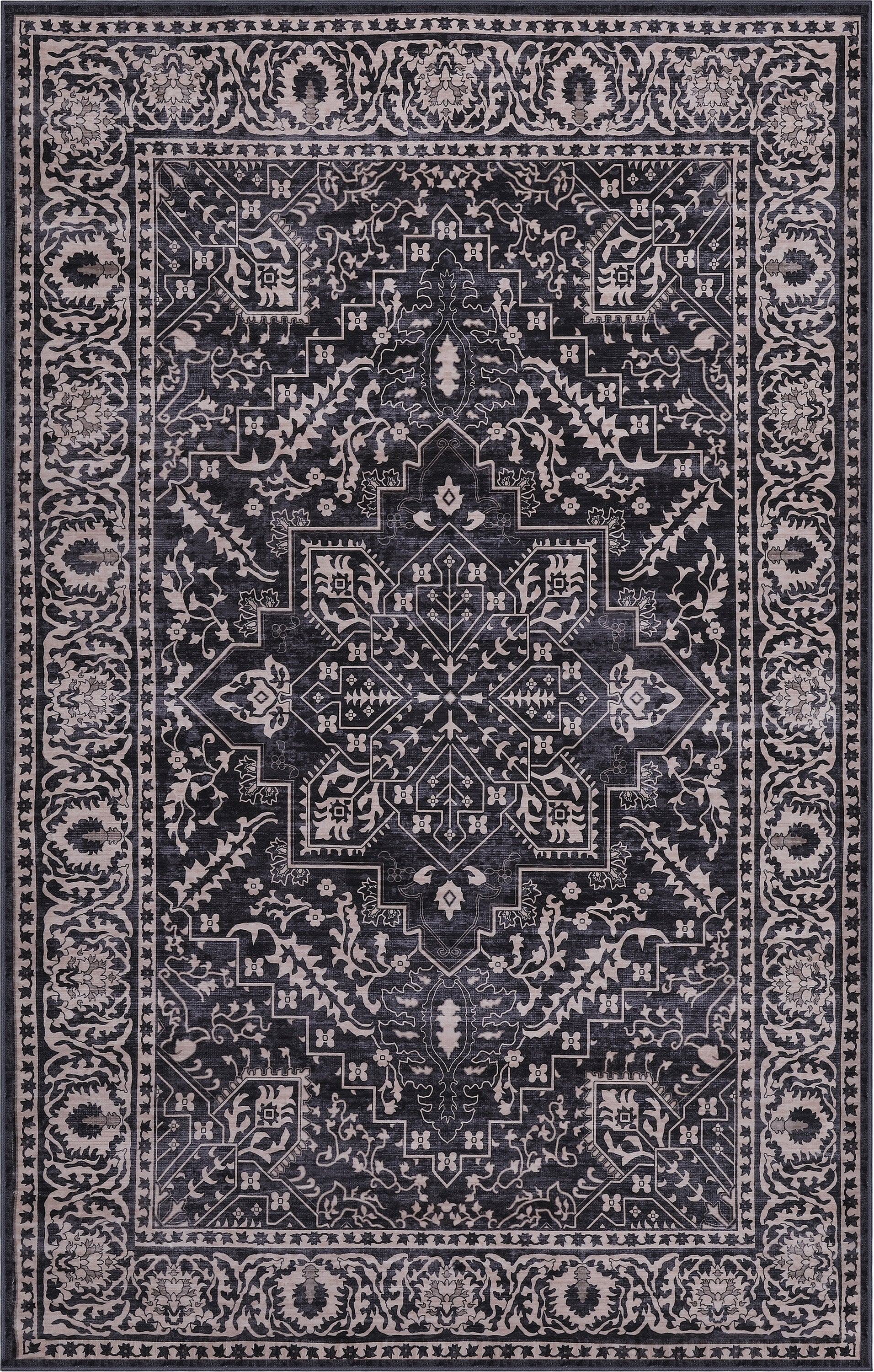 Eleanor Vintage Medallion Border Non-Slip Machine-Washable Rug