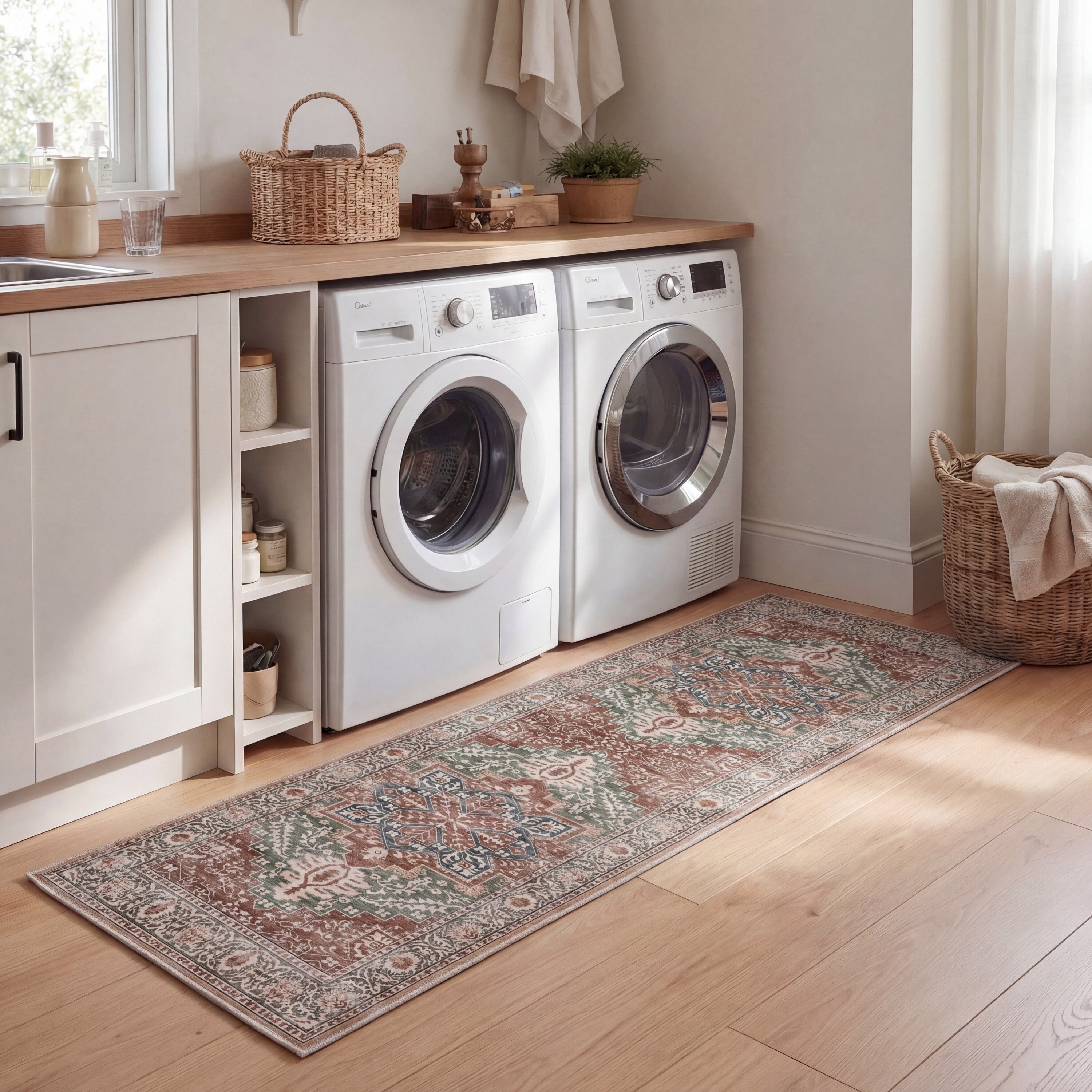 Eleanor Vintage Medallion Border Non-Slip Machine-Washable Rug