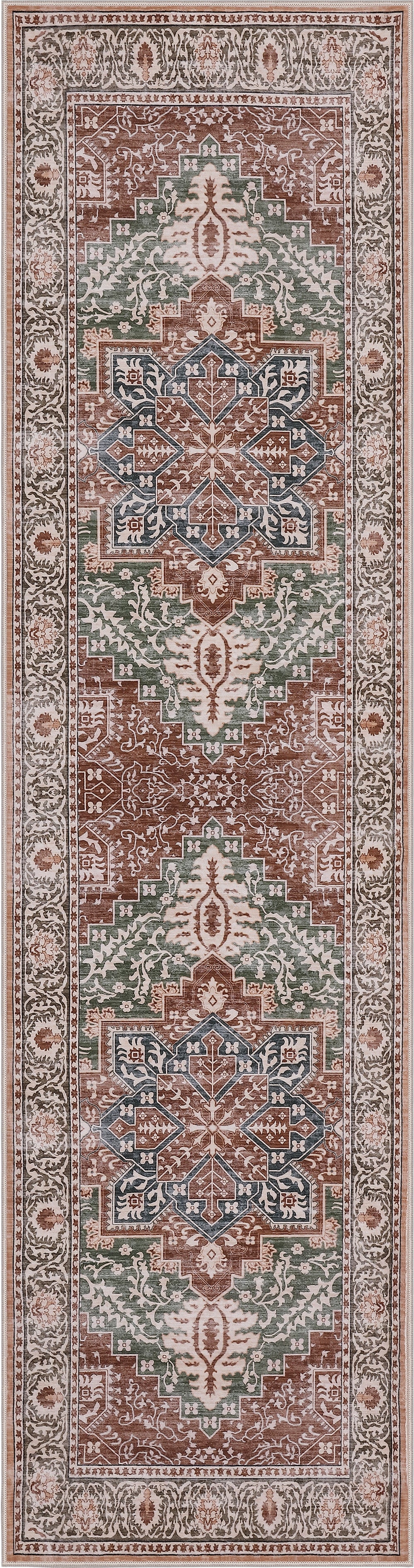Eleanor Vintage Medallion Border Non-Slip Machine-Washable Rug