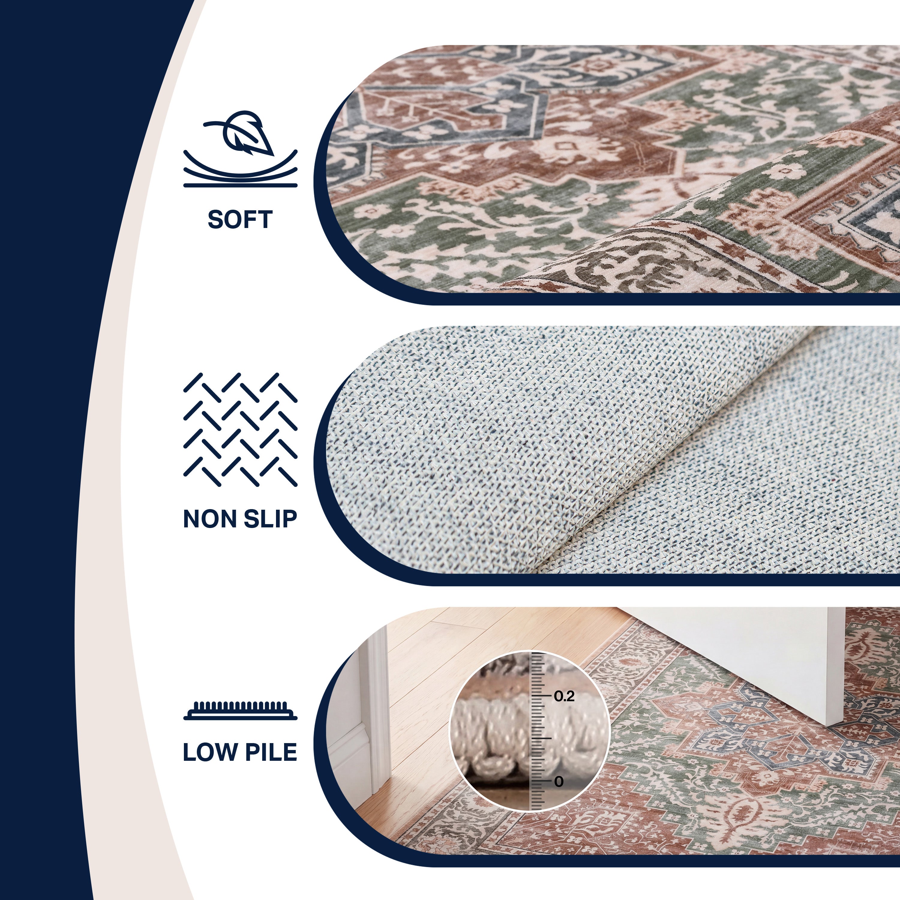 Eleanor Vintage Medallion Border Non-Slip Machine-Washable Rug