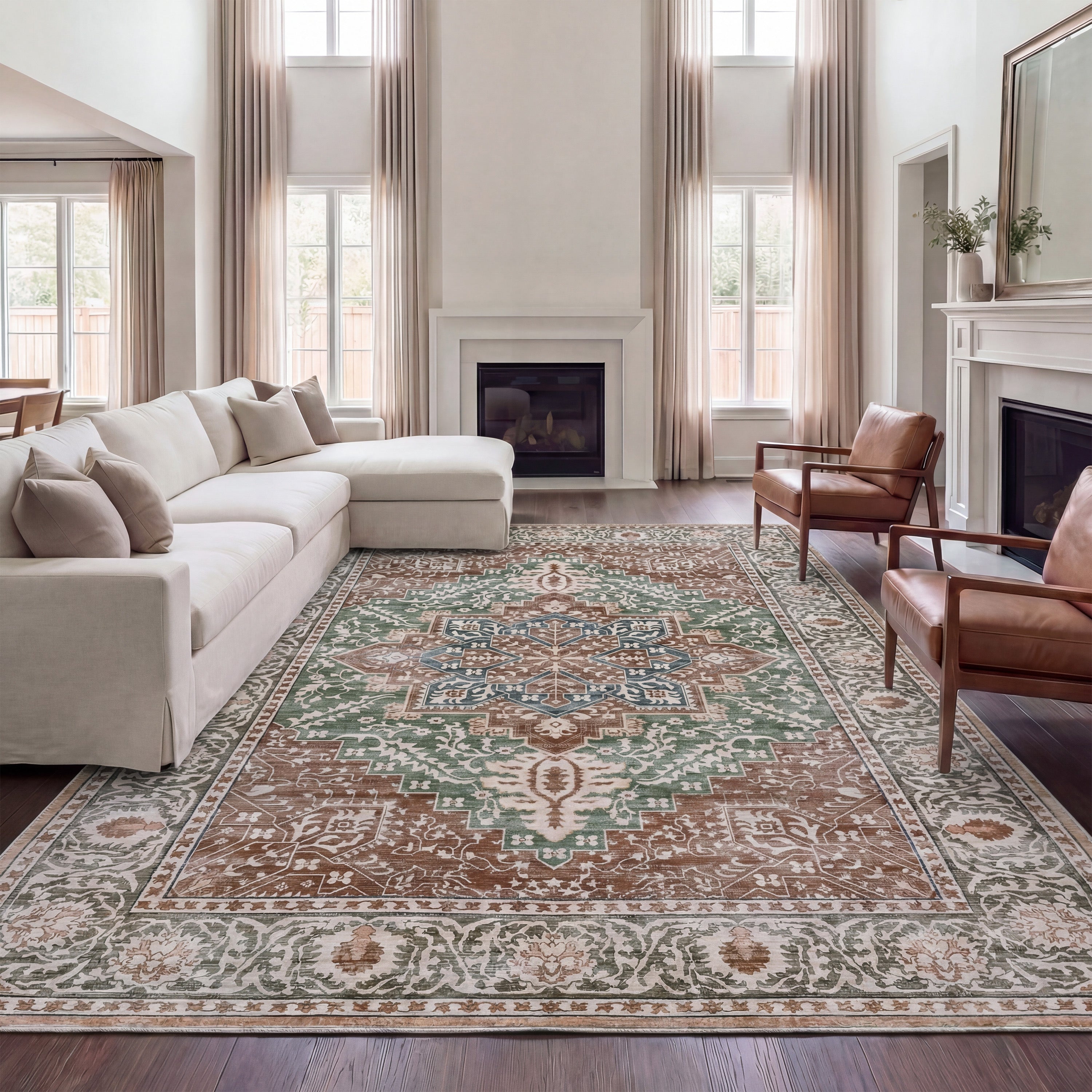 Eleanor Vintage Medallion Border Non-Slip Machine-Washable Rug